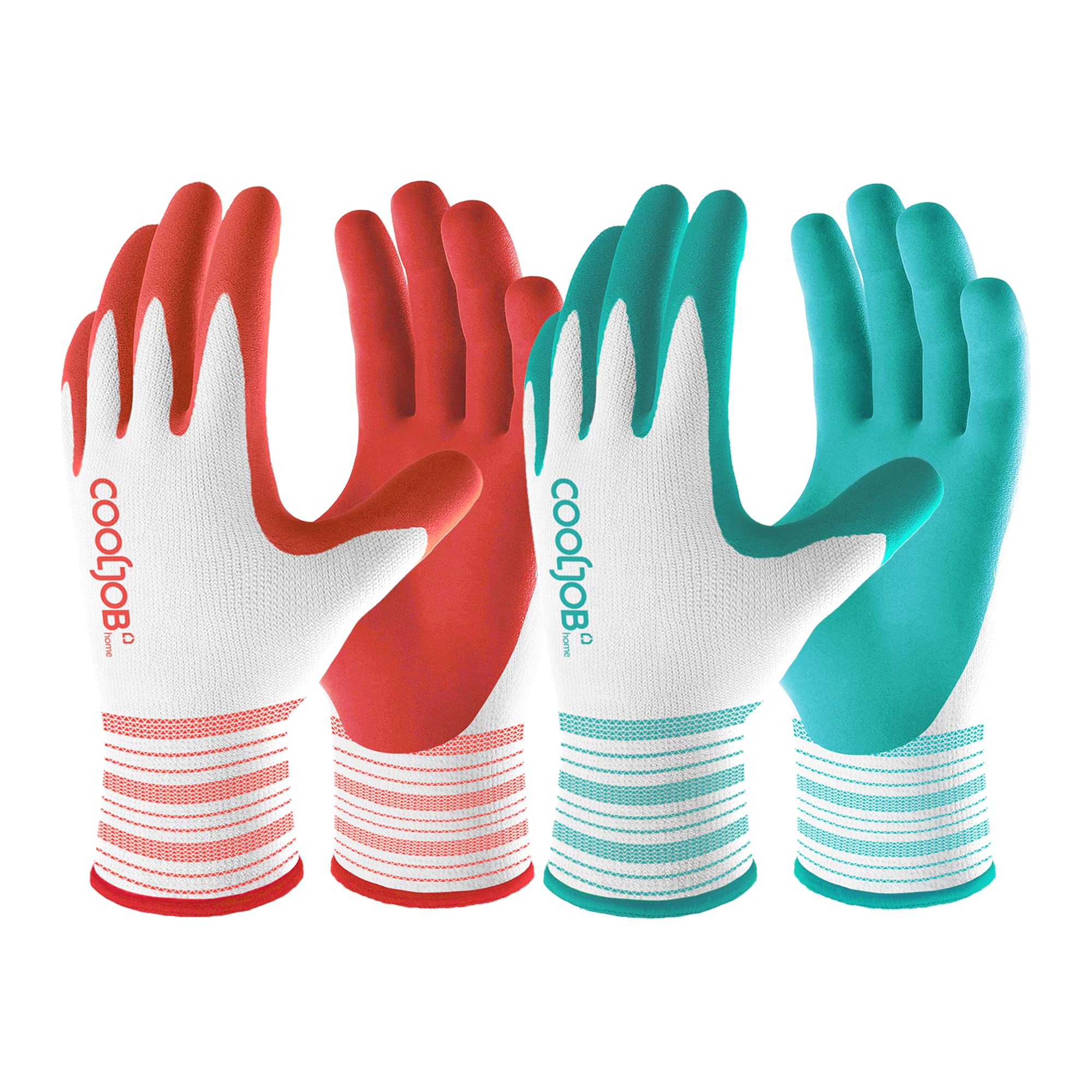 COOLJOB 2 Pairs Gardening Gloves for Women Ladies, Breathable Rubber Coated for Yard Garden, Outdoor Indoor Protective Work with Grip, Medium Size, Red & Green