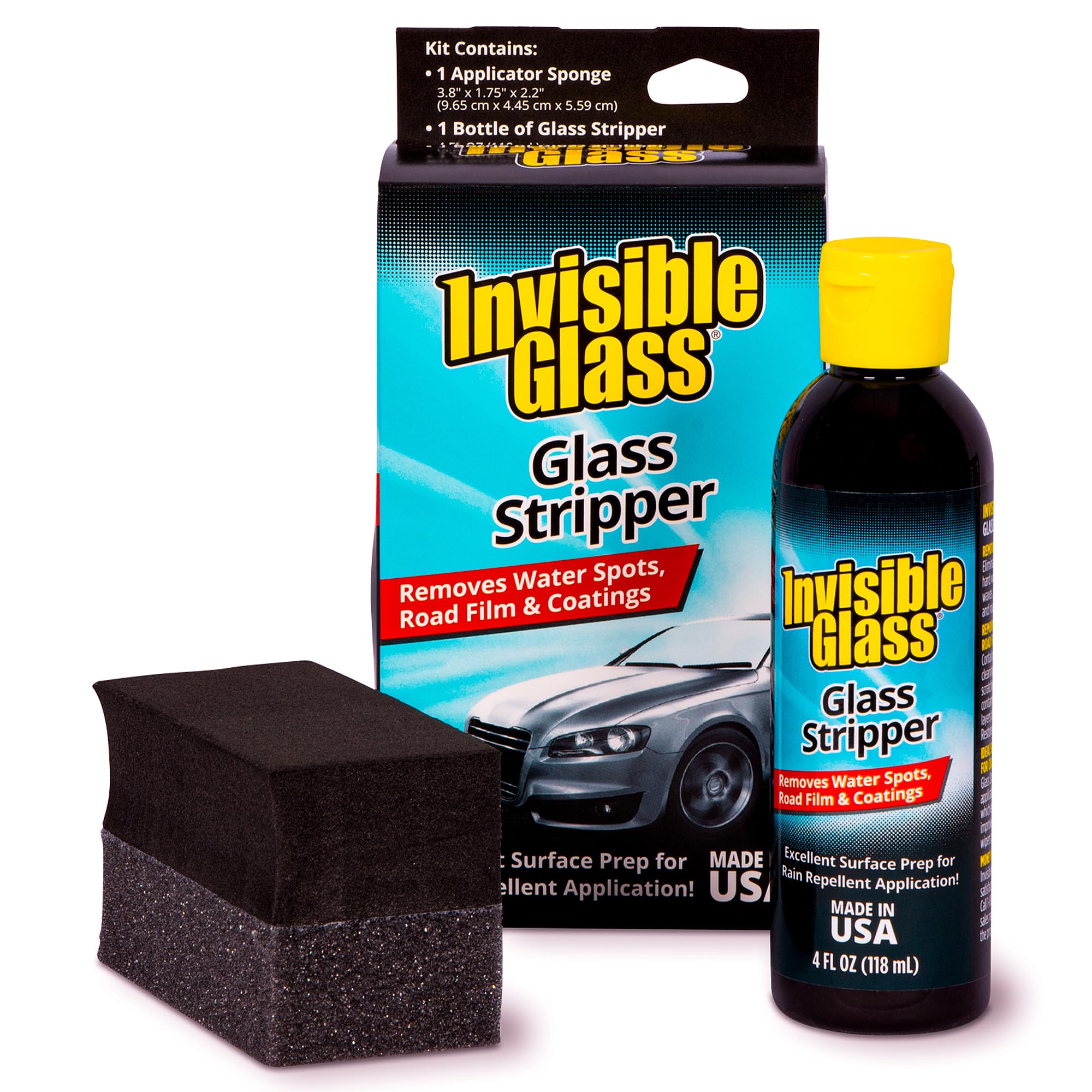 Invisible Glass 91411 Glass Stripper - Hard Water Spot Remover - Strips Coatings, Waxes, Oils & Road Film - Preps Windshields for Rain Repellent & Ceramic Coating - 4 Fl Oz