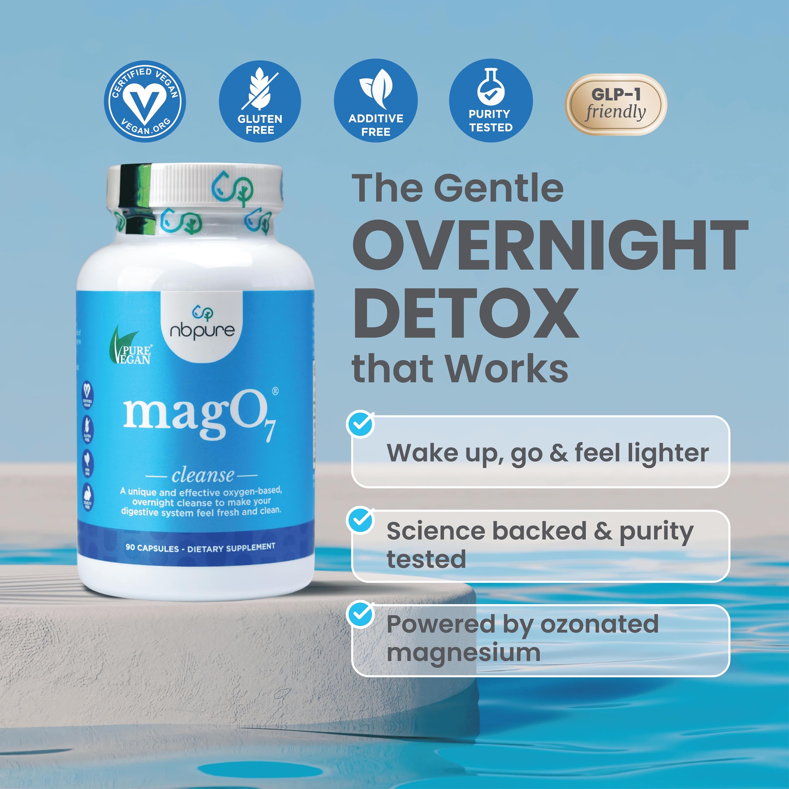 nbpure MagO7 - Natural Colon Cleanse & Detox | Occasional Constipation Relief, Stool Softening, & Bloating Support for Men & Women | Ozonated Magnesium Oxide, 90 Capsules