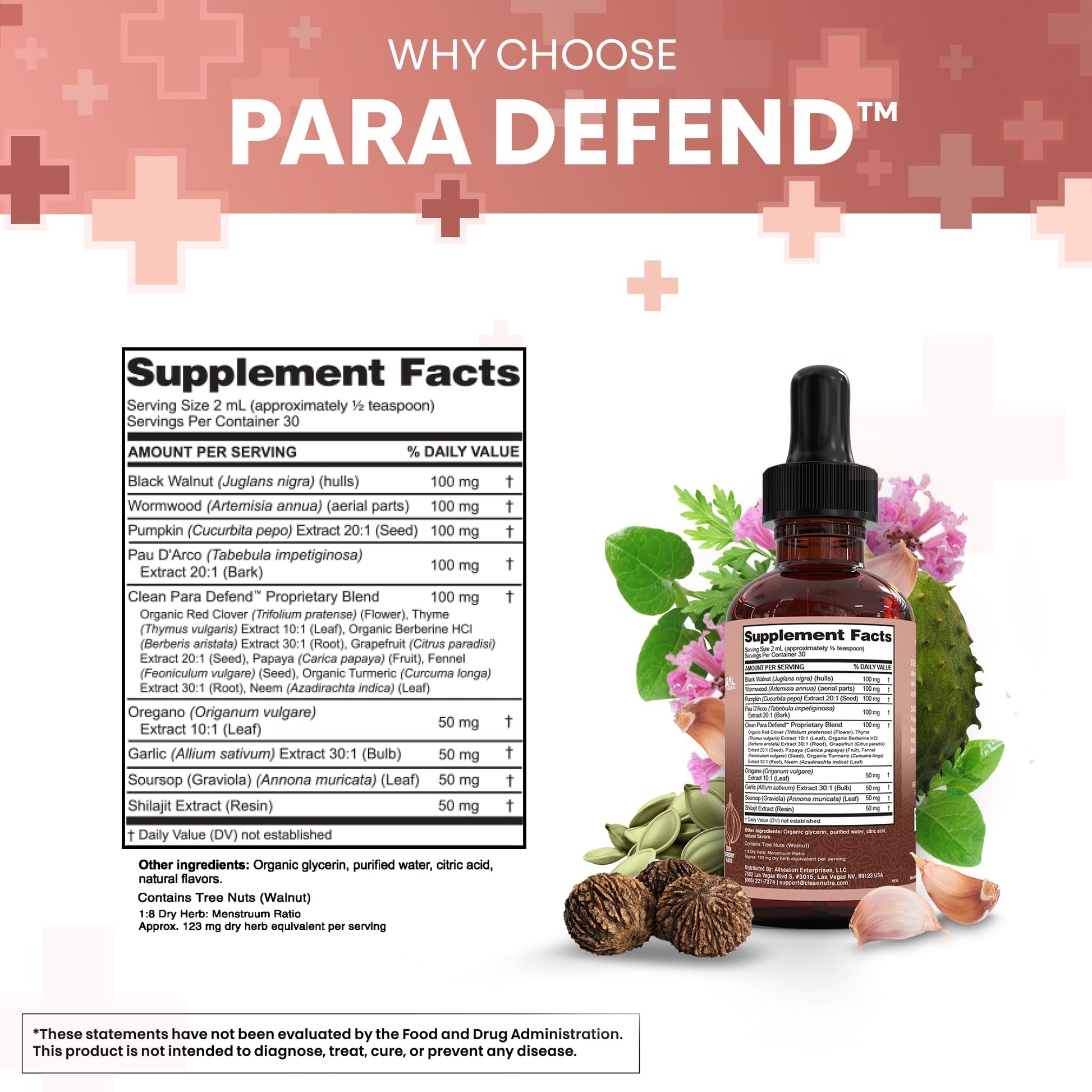para Defend Wormwood Black Walnut Cleanse for Humans Drops Liquid Soursop Garlic Pumpkin Seed PAU D'Arco Oil of Oregano Turmeric Berberine Neem Extract Hull Bark Tincture by Clean Nutra