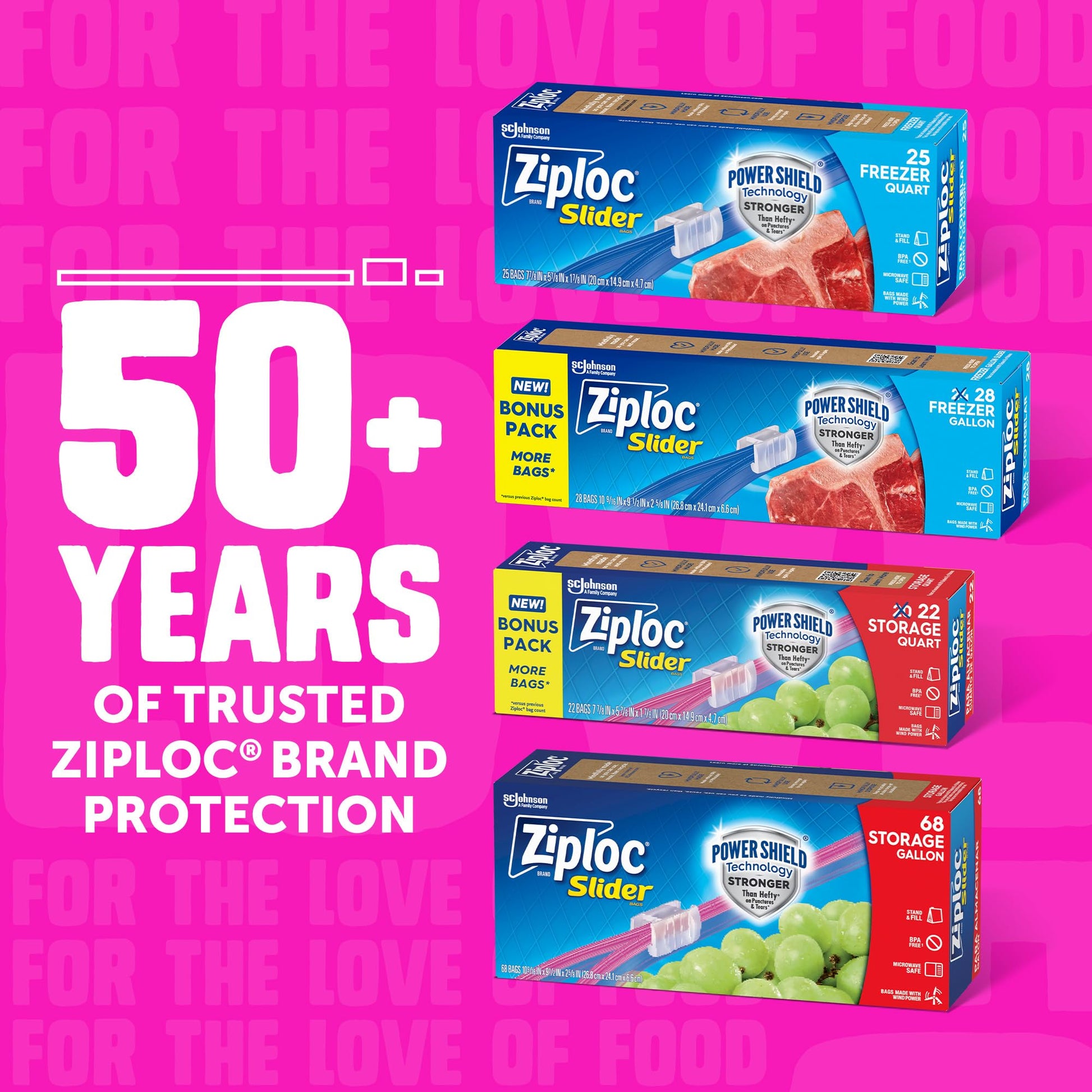 Ziploc Quart Food Storage Slider Bags, Power Shield Technology for More Durability, 42 Count