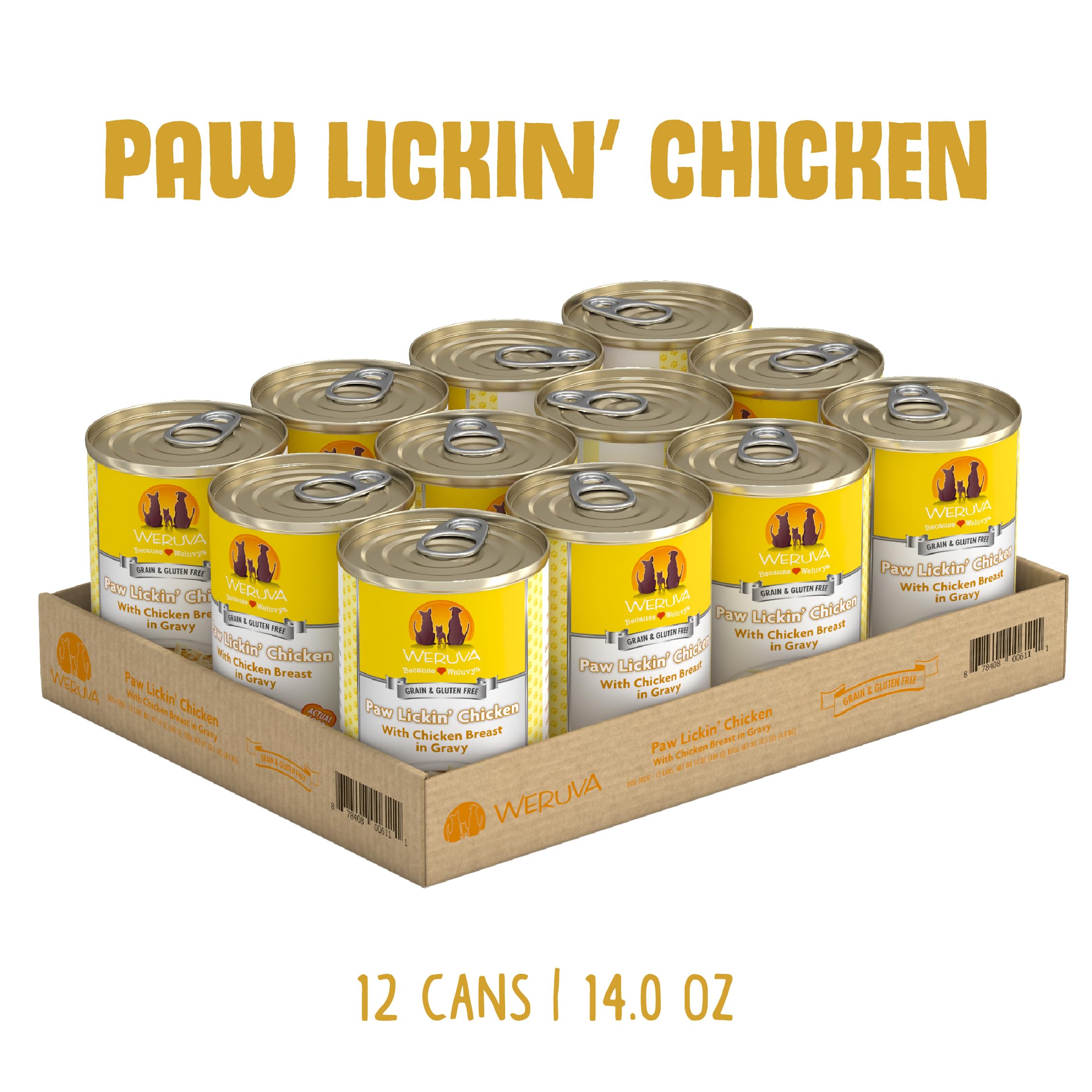 Weruva Classic Dog Food, Paw Lickin’ Chicken with Chicken Breast in Gravy, 14oz Can (Pack of 12)
