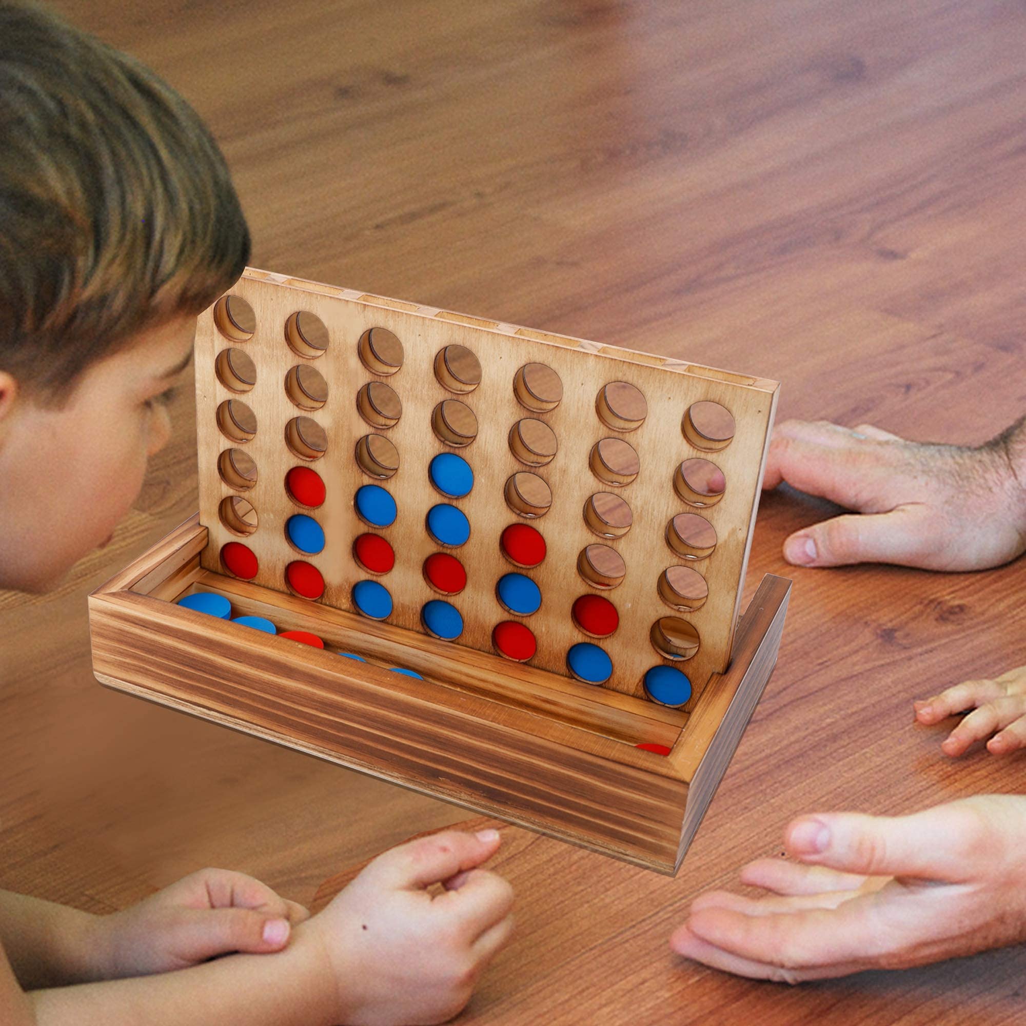 Glintoper Tic Tac Toe & 4 in a Row Tables Game Set, Classic Board Line Up 4 for Living Room Rustic Table Decor and Use as Game Top Wood Guest Room Decor Strategy Board Games for Families