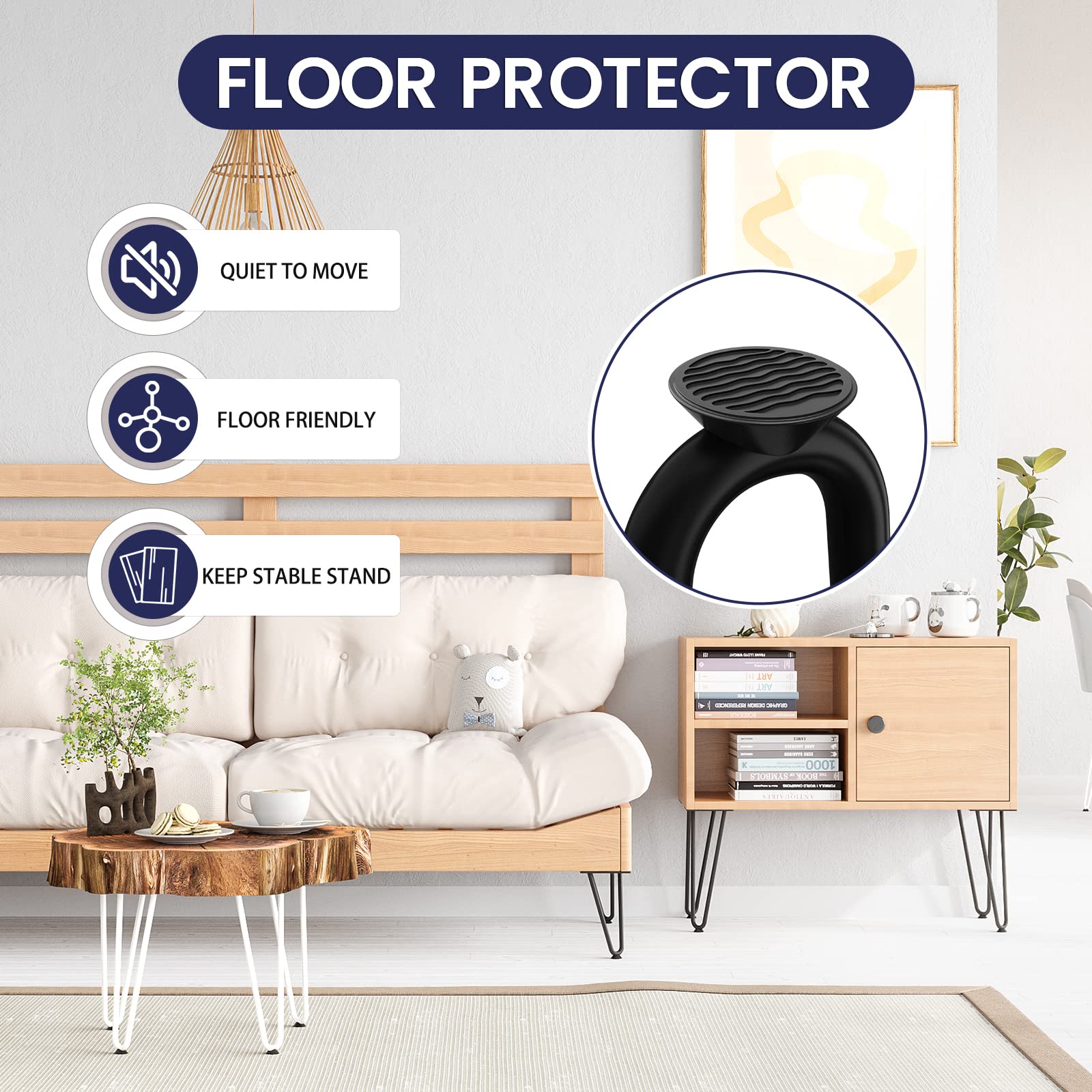 SMARTSTANDARD 16" Hairpin Furniture Legs, Metal Home DIY Projects for Nightstand, Coffee Table, Desk, etc with Rubber Floor Protectors Black 4PCS