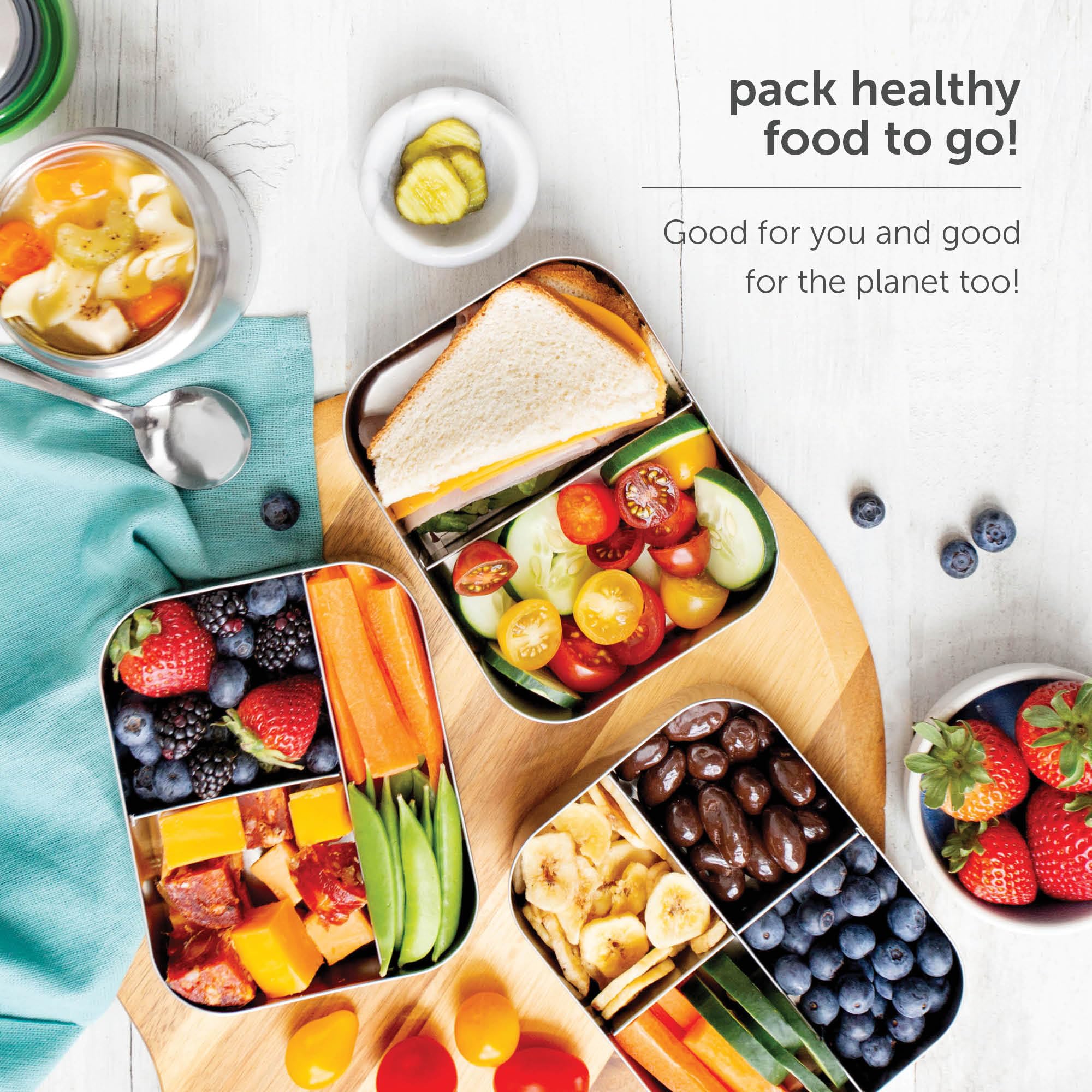 LunchBots Small Protein Packer Bento Box - Extra Small Divided Stainless Steel Snack Container - 4 Sections for 1-2oz of Nuts, Meat, Cheese, Finger Foods - Dishwasher Safe - Stainless Lid