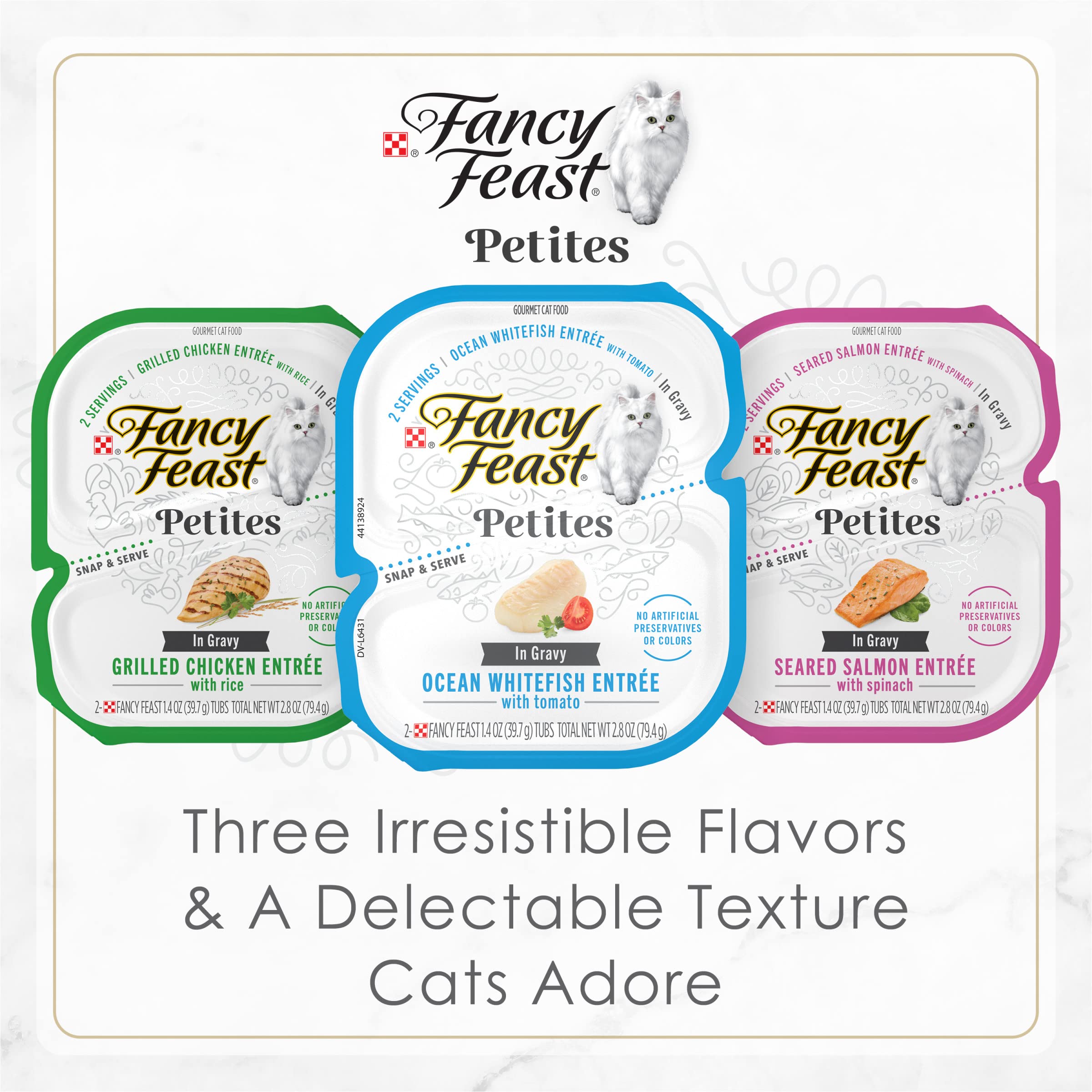 Purina Fancy Feast Gourmet Wet Cat Food Variety Pack, Petites Gravy Collection, break-apart tubs, 48 servings - (Pack of 24) 2.8 oz. Tubs