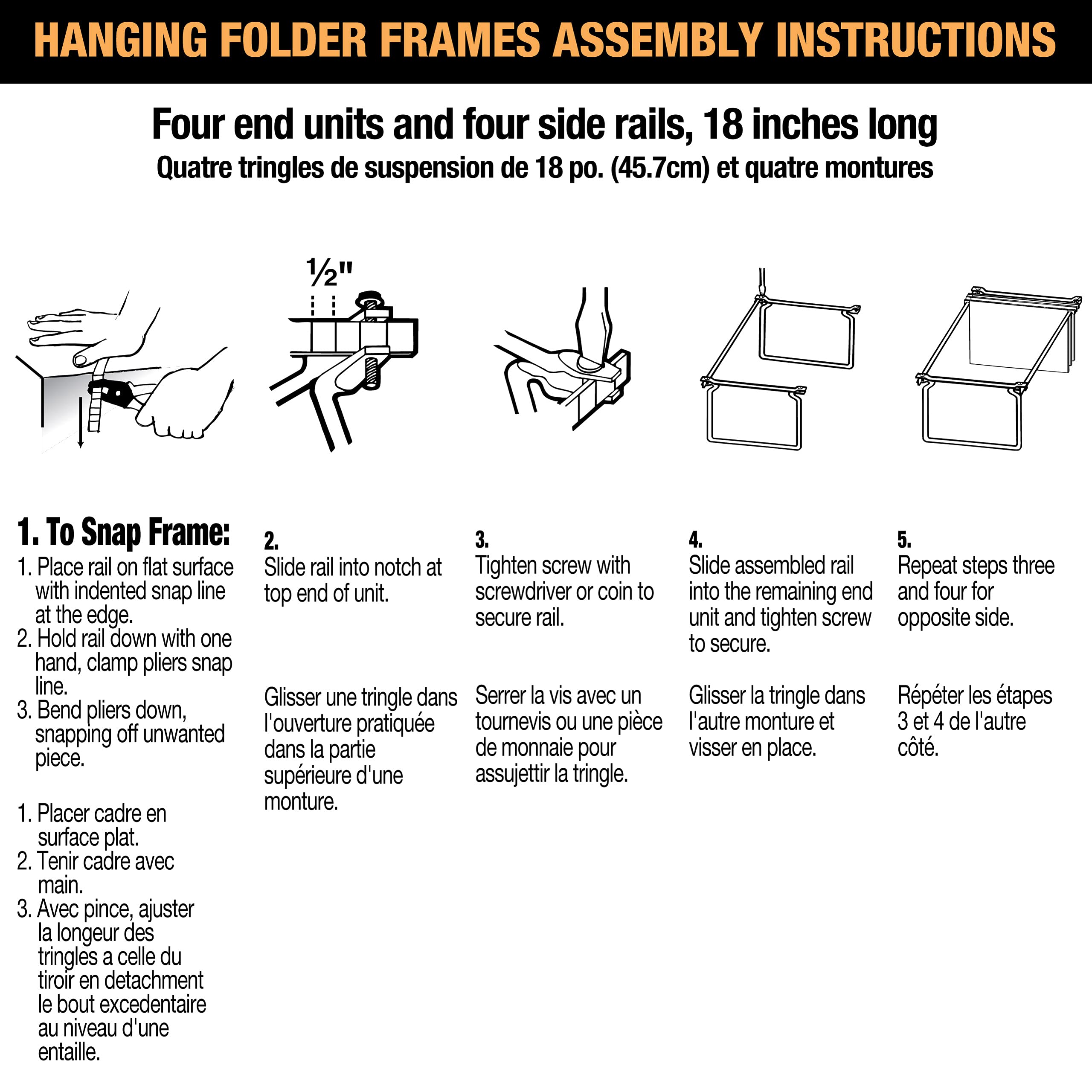 Officemate Hanging File Frame, Letter Size, Adjustable 14 to 18-Inches, 2 Count (Pack of 1),Silver, 91990