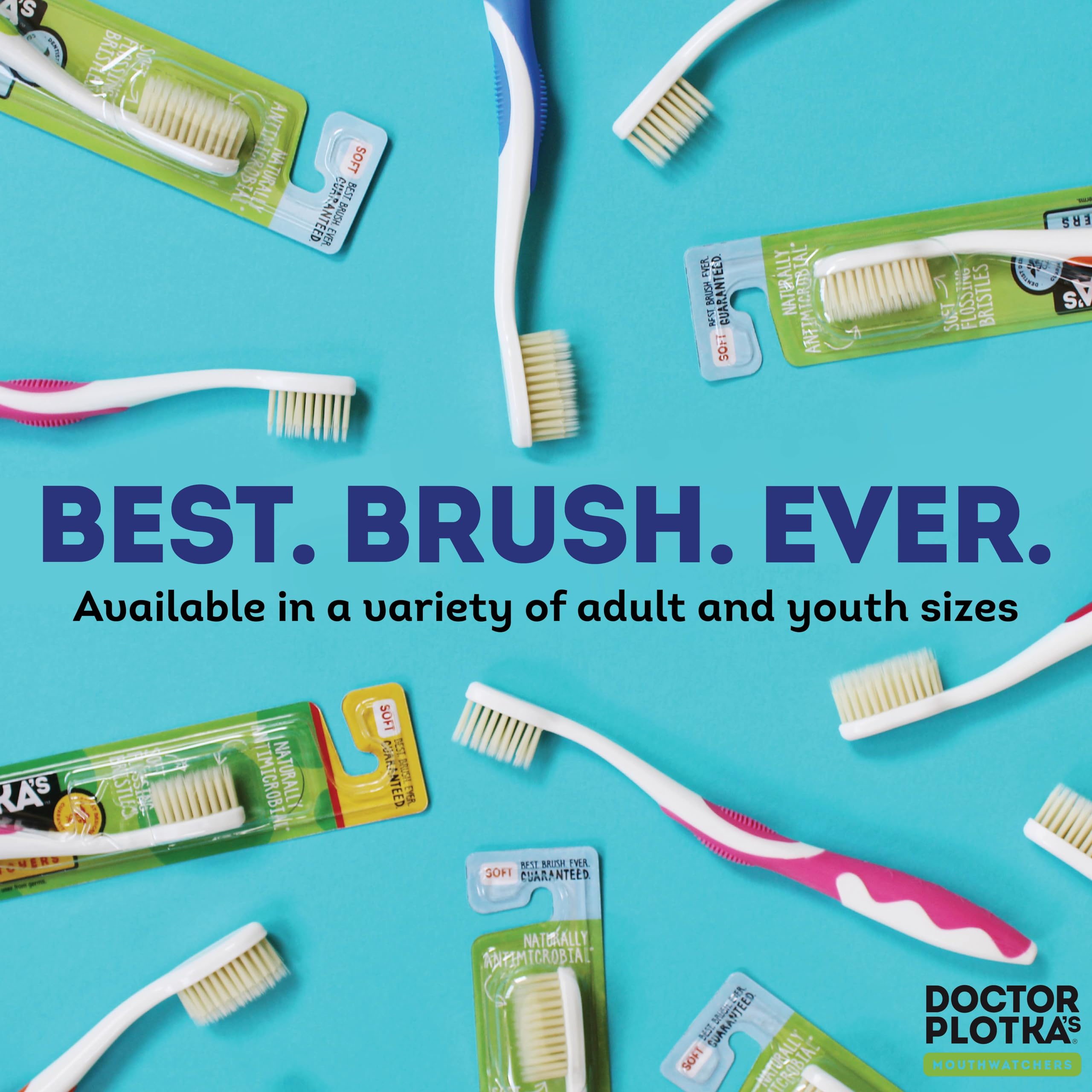 MOUTHWATCHERS Dr Plotkas Soft Bristle Flossing Toothbrush Manual Soft Toothbrush for Adults, Ultra Clean, Good for Sensitive Teeth and Gums, Variety 4 Pack, Colors May Vary