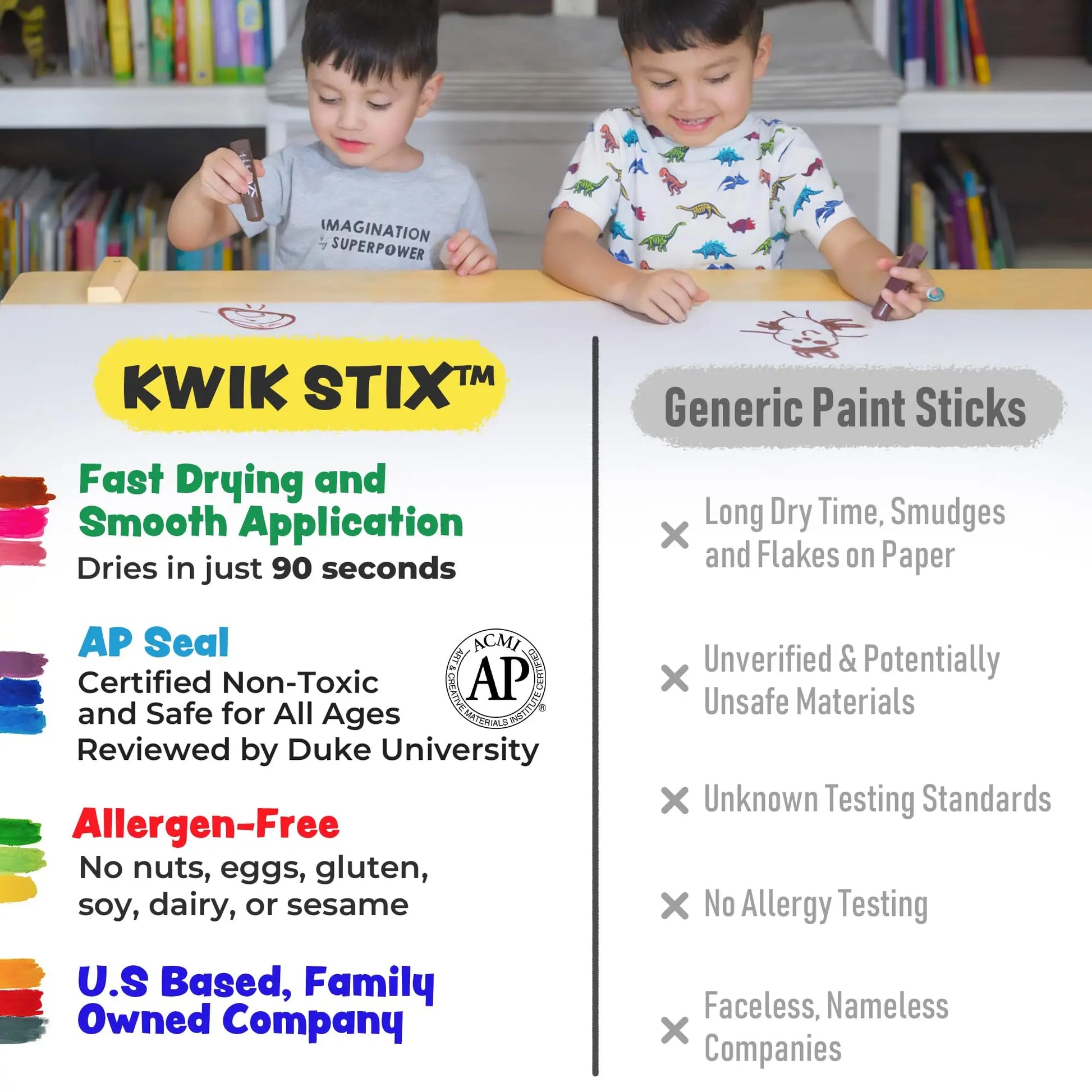 Kwik Stix Solid Tempera Paint Sticks, 24 Colors, Washable Paint Sticks for Kids, Non-Toxic, Quick Drying, Allergen Free, Comes in Classic, Metallic, & Neon Colors, Ideal for Kids and Toddlers