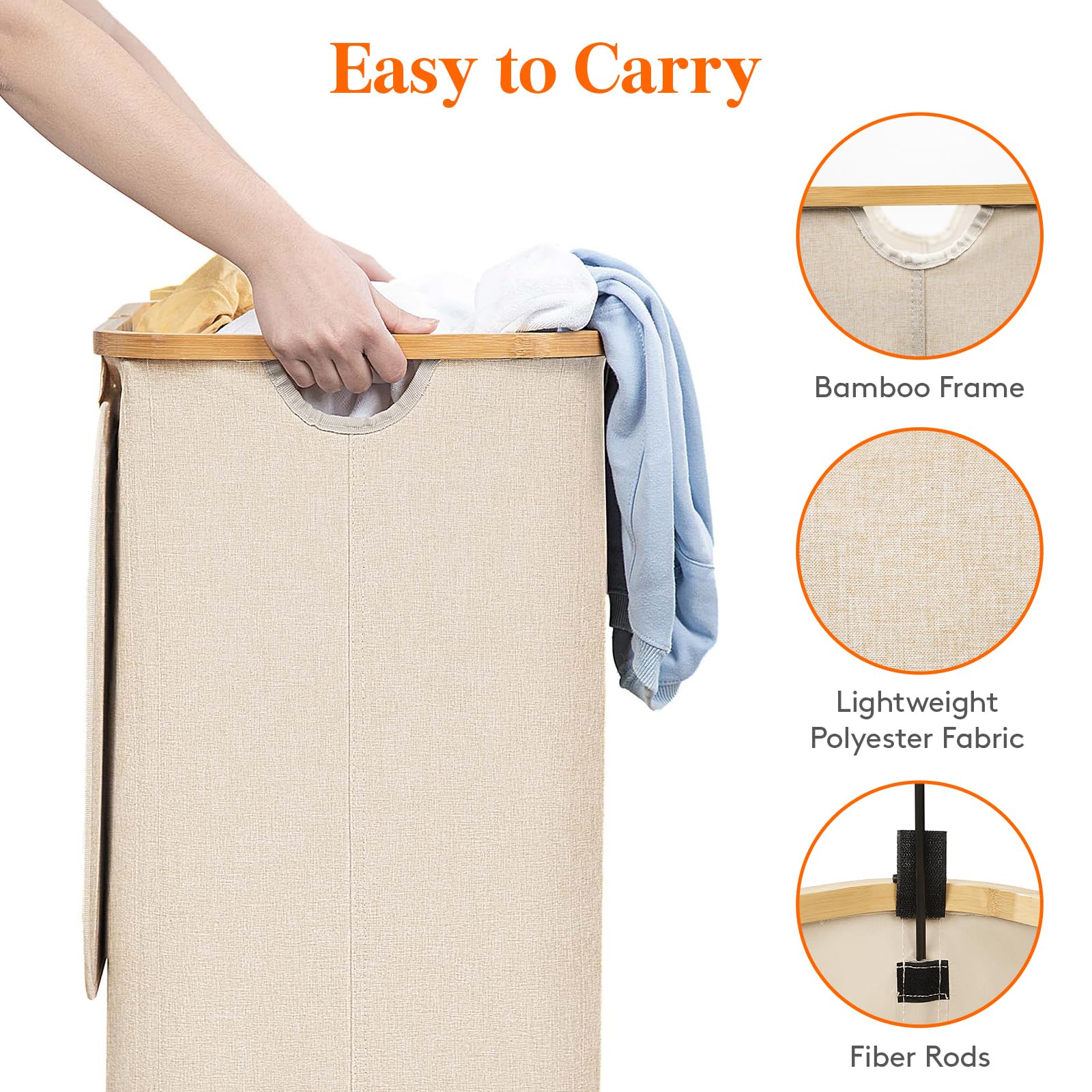 Lifewit 100L Laundry Basket with Lid, Clothes Hampers for Laundry with Bamboo Handles and A Removable Bag, Large Foldable Laundry Hamper for Bedroom, Bathroom, Dorm, Laundry Room, Beige