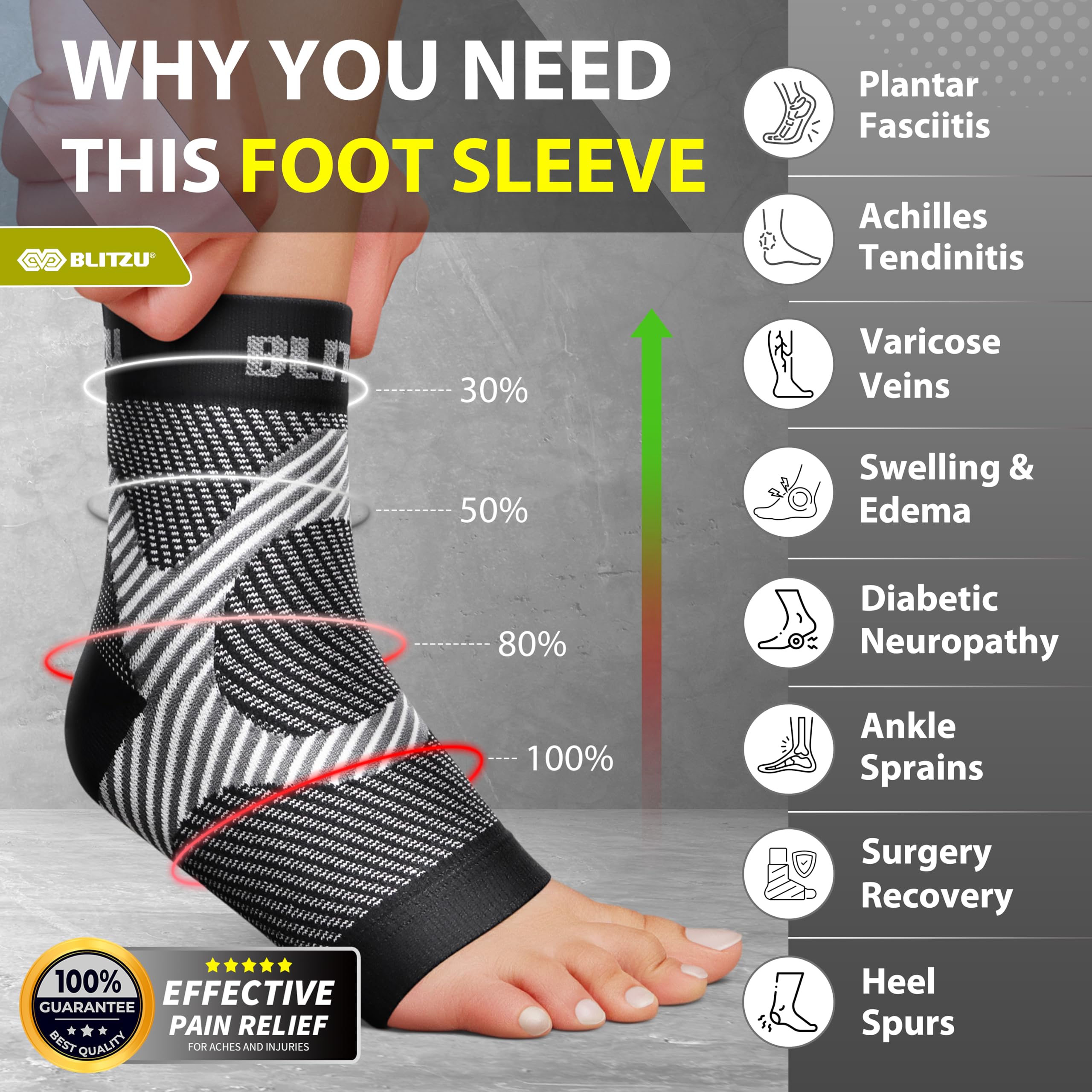 Compression Socks for Plantar Fasciitis, Achilles Tendonitis, Arthritis Relief, Ankle Brace Compression Sleeve with Foot Arch Support, Ankle Wrap for Women, Men, Swelling & Heel Pain Black L-XL