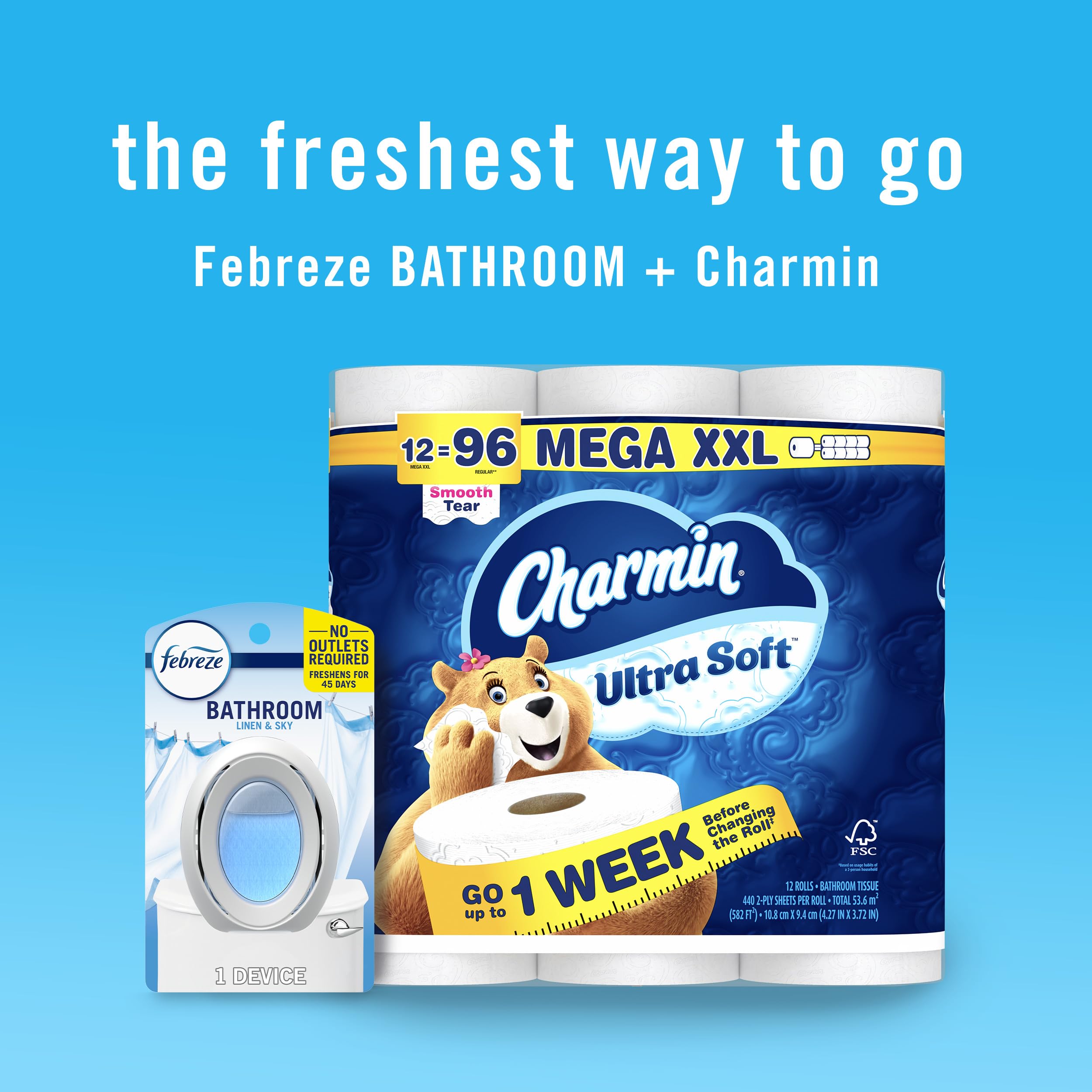 Febreze Bathroom Air Freshener, Odor-Fighting, Plug In Alternative, Air Fresheners for Home and Bathroom and Kitchen, Closet Air Fresheners, Linen & Sky Scent, 4 Count