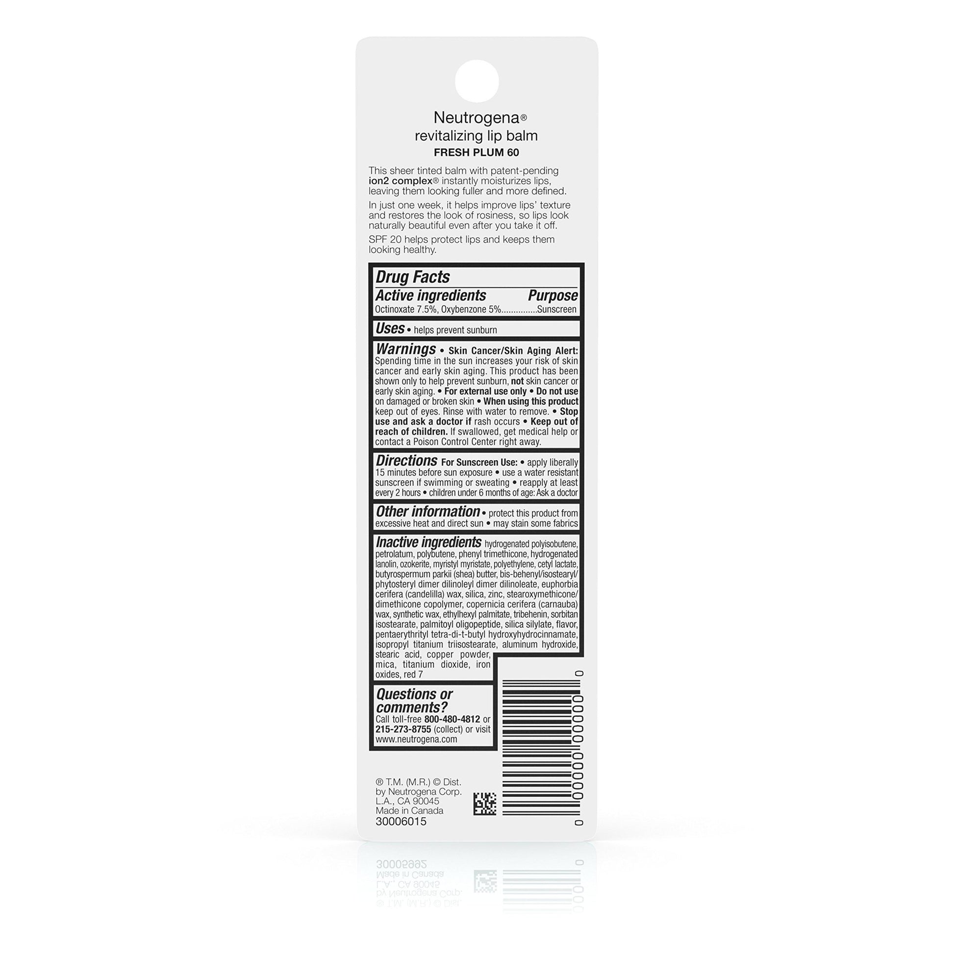 Neutrogena Revitalizing Tinted Lip Balm with SPF 20, Hydrating Tinted Lip Care with Sunscreen, Moisturizing Sheer Tint for Softer, Healthier-Looking Lips, Sheer Fresh Plum 60, 0.15 oz