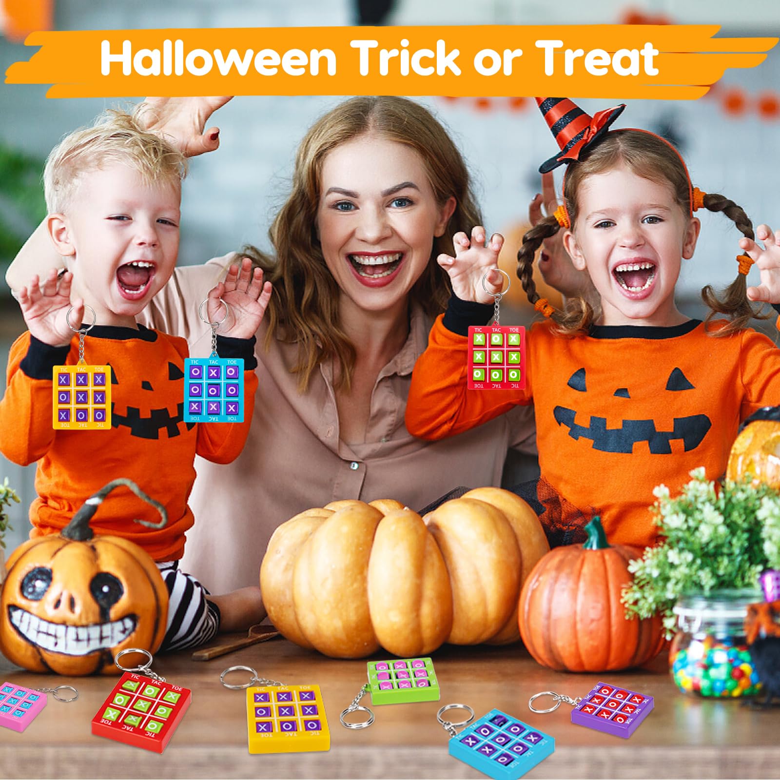 24PCS Tic Tac Toe Game Birthday Party Favors Halloween Goodie Bags Stuffers for Kids 3-5 4-8 8-12 Classroom Treasure Chest Carnival Prize Box Toys Bulk Keychain Pinata Filler Return Gifts for Girl Boy
