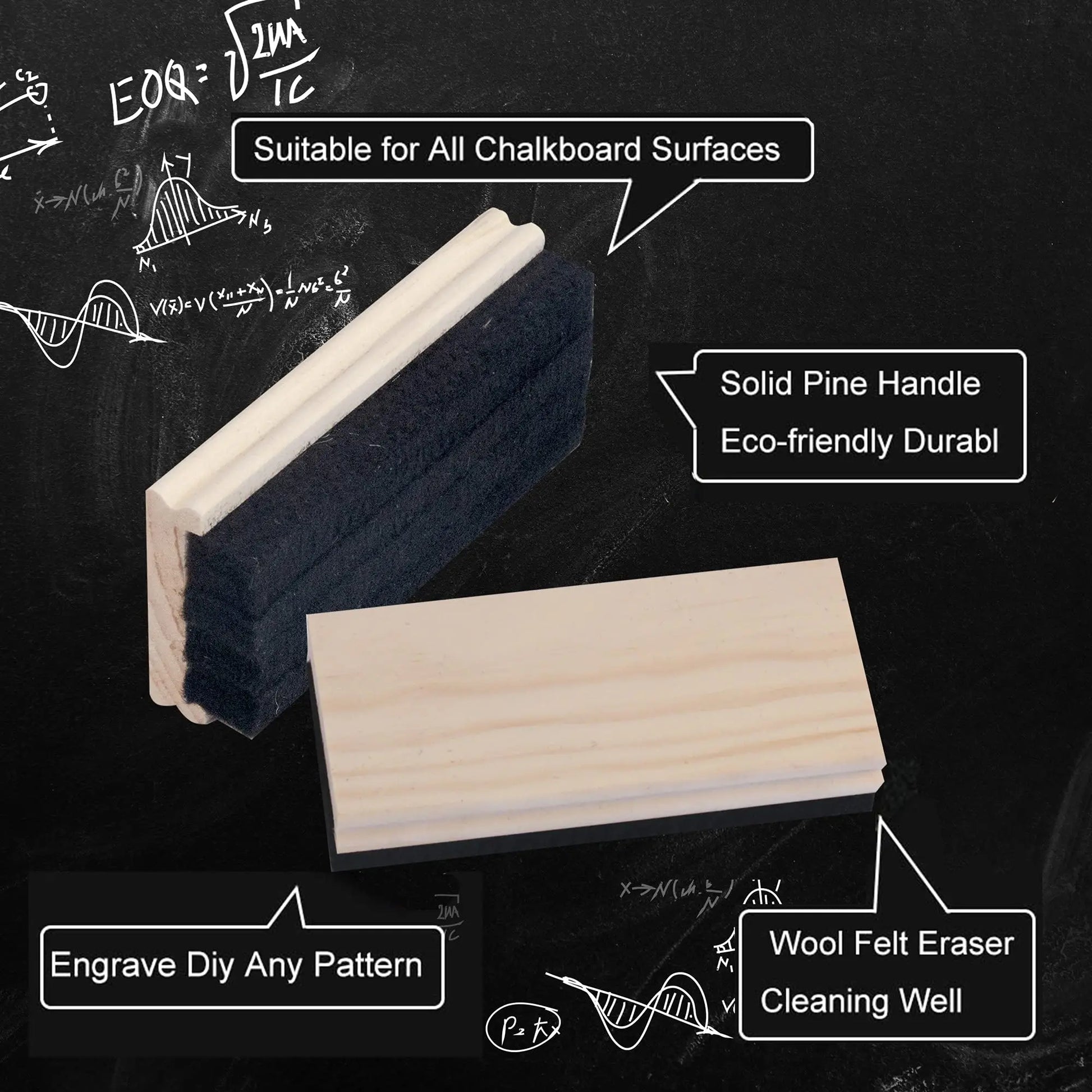 Chalkboard Eraser - Campus Style Pine Wood Blackboard Cleaner Engravable College Styled DIY Gift