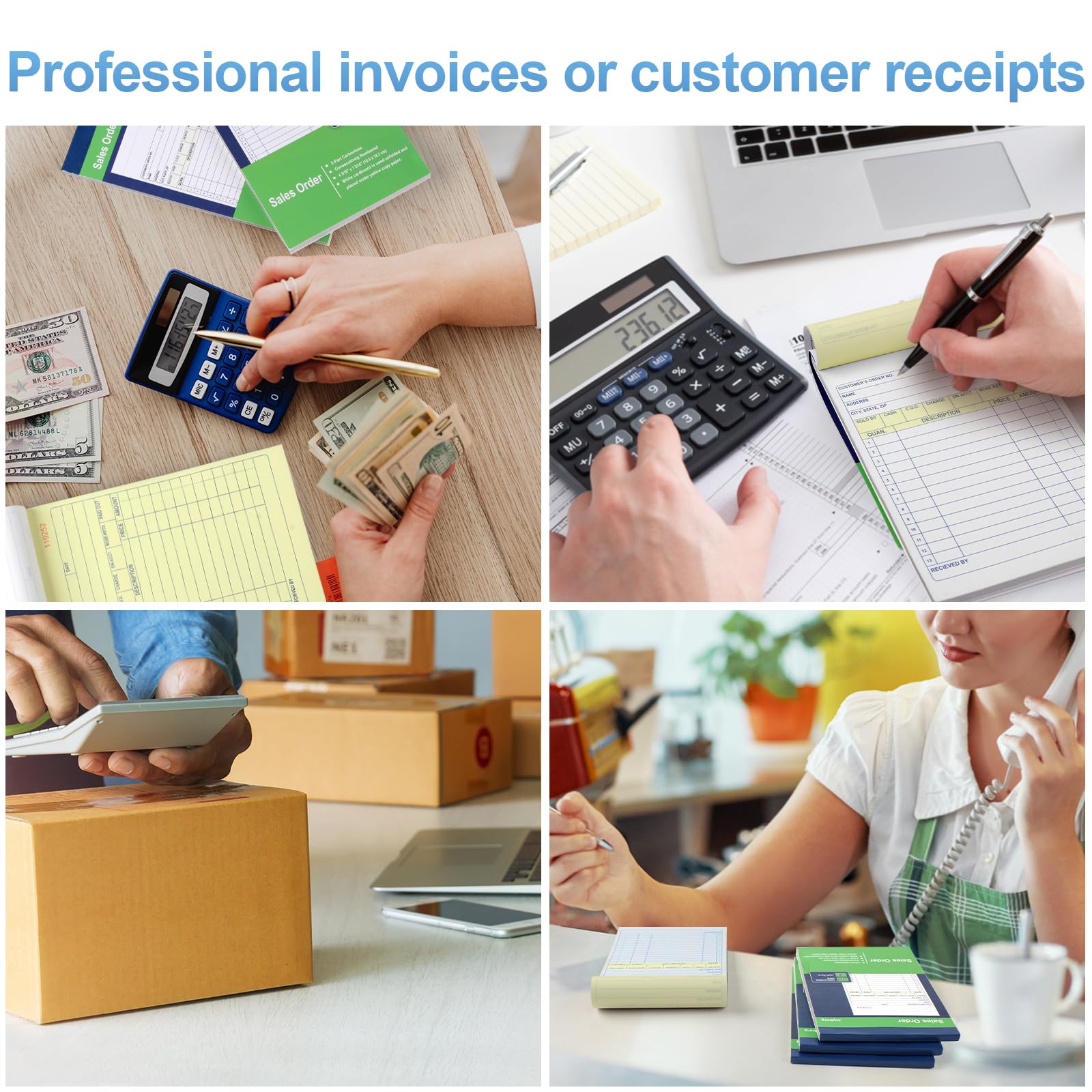 Joyberg 4 Pack Receipt Book, 4.17inx7.2in Receipt Book with Carbon Copies, 2-Part Carbonless(White and Yellow), 40 Sets Per Book, Order Book for Small Business