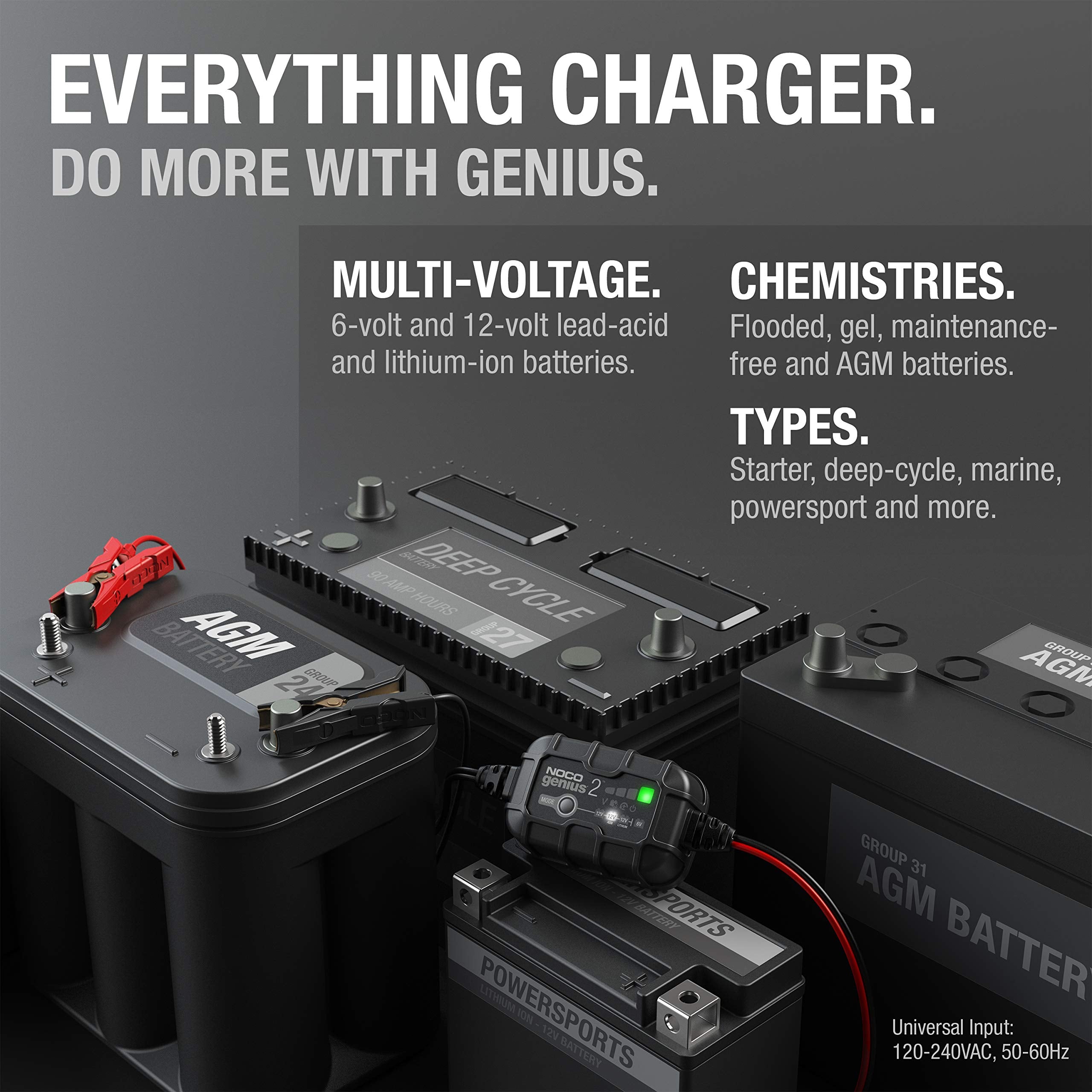 NOCO GENIUS2: 2A 6V/12V Smart Battery Charger – Automatic Maintainer, Trickle Charger & Desulfator with Overcharge Protection & Temperature Compensation – For Lead-Acid & Lithium Batteries