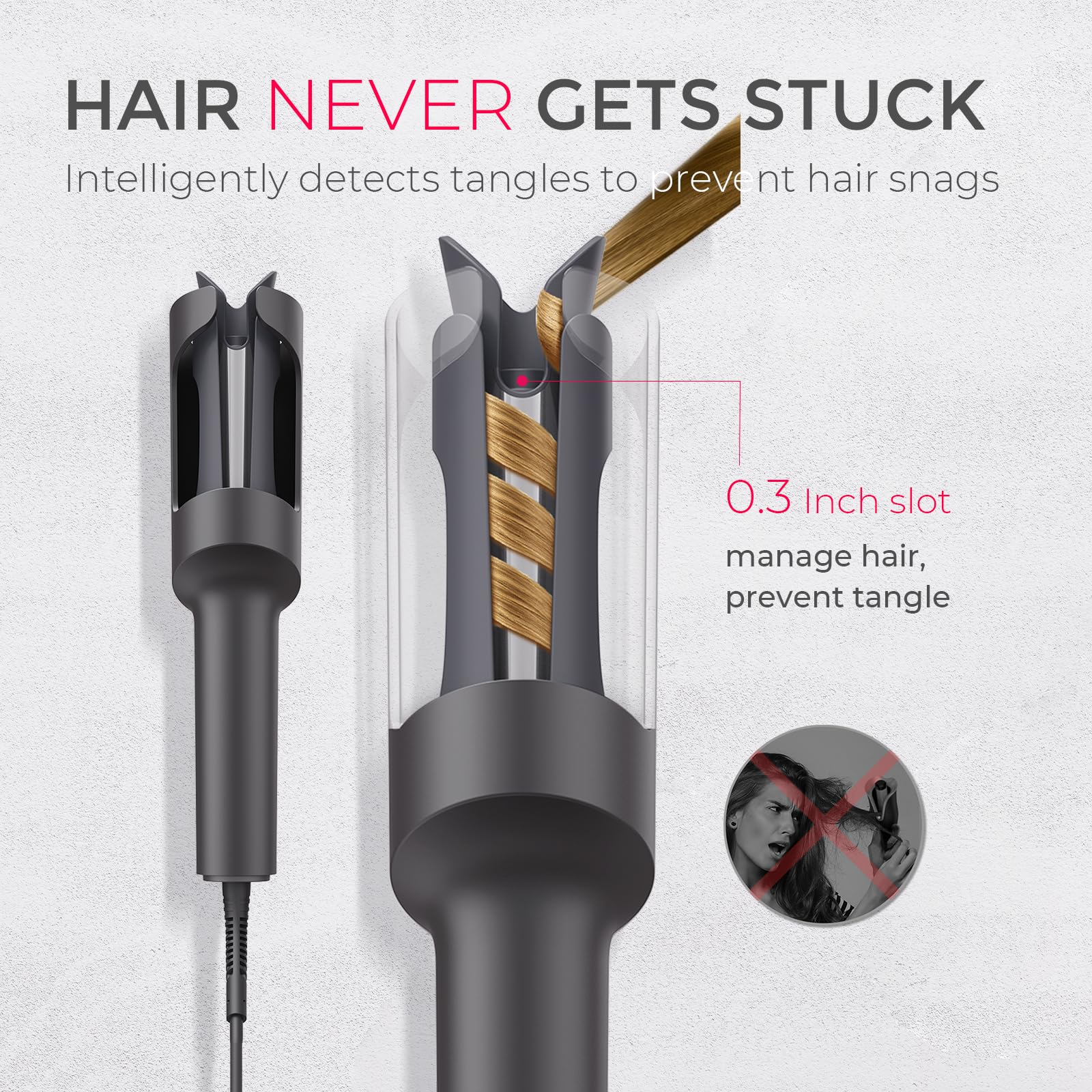 TYMO Automatic Rotating Curling Iron - TYMO CURLPRO Beach Waves Curling Wand, Portable Hair Curler, 500 Million Ionic, Dual Voltage & Lightweight for Travel, Ceramic Coating, 1 Inch, Metallic Gray