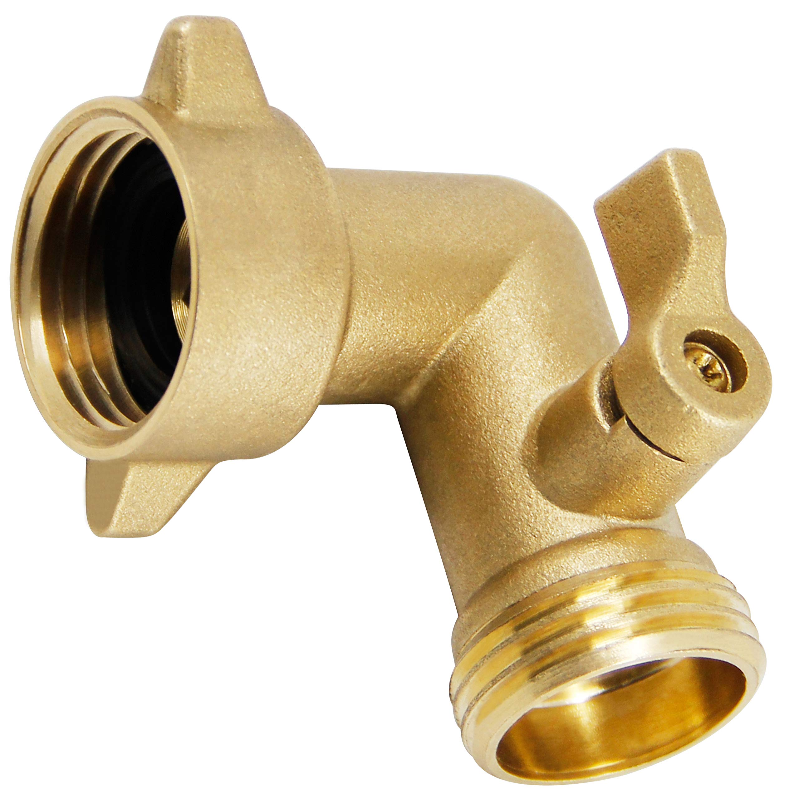 Lifynste Garden Hose Elbow Connector, 90 Degree Brass Garden Hose Elbow Adapter with Shut Off Valves, 2 Pack