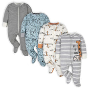 Gerber Baby Jungen Schlafstrampler 4er-Pack mit Füßen, Dschungelblau, 0-3 Monate