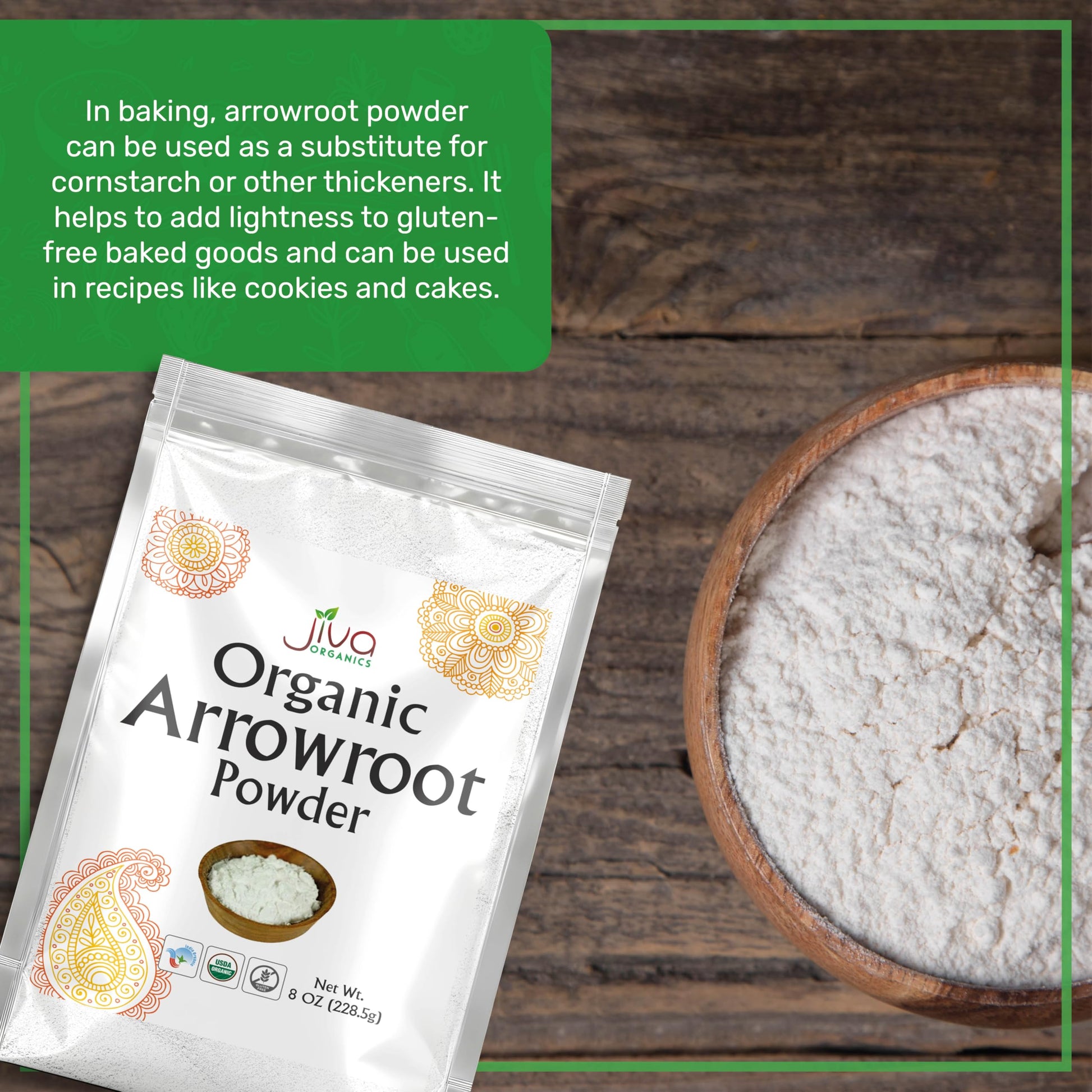 Jiva Organics Organic Arrowroot Flour (Powder) 8 Ounce Bag - Raw, Non-GMO, Gluten Free