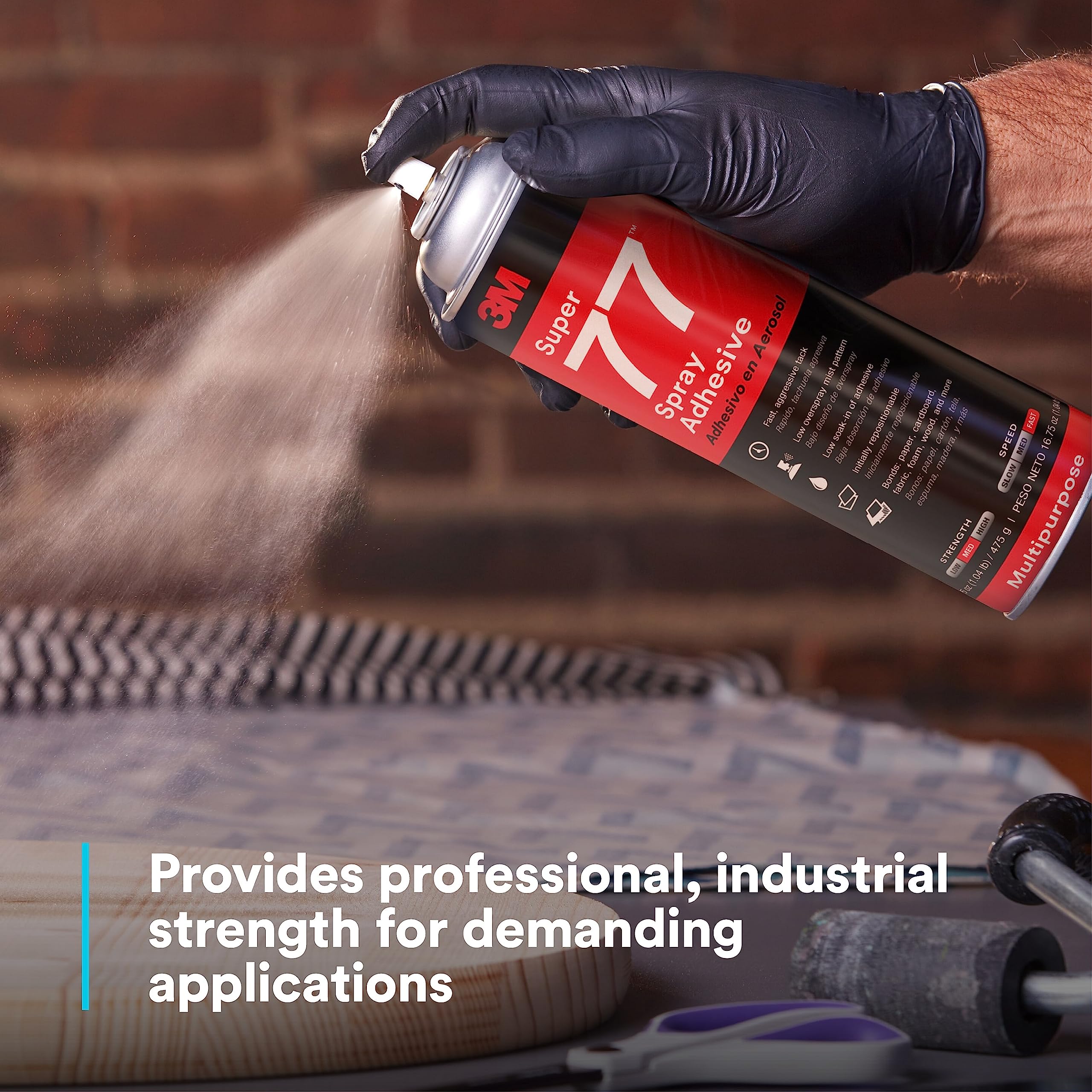 3M Super 77 Multipurpose Permanent Spray Adhesive Glue, Paper, Cardboard, Fabric, Plastic, Metal, Wood, Net Wt 16.75 oz