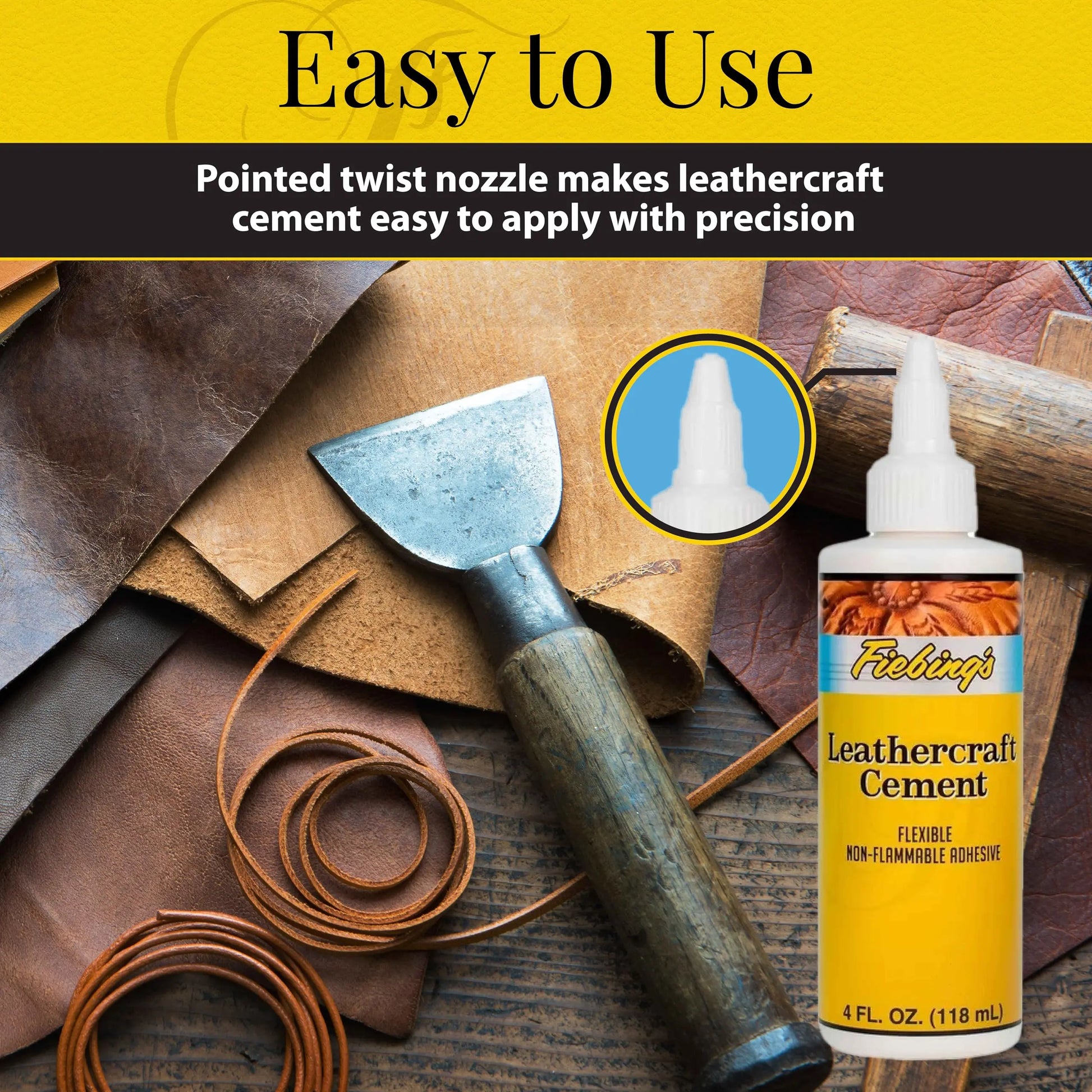Fiebing's Leathercraft Cement - 4 oz Leather Glue Adhesive - Quick Drying, High Strength, Flexible, Permanent Bonding Leather Repair for Jackets, Shoes, Furniture, Purse - Non-Toxic & Non-Flammable