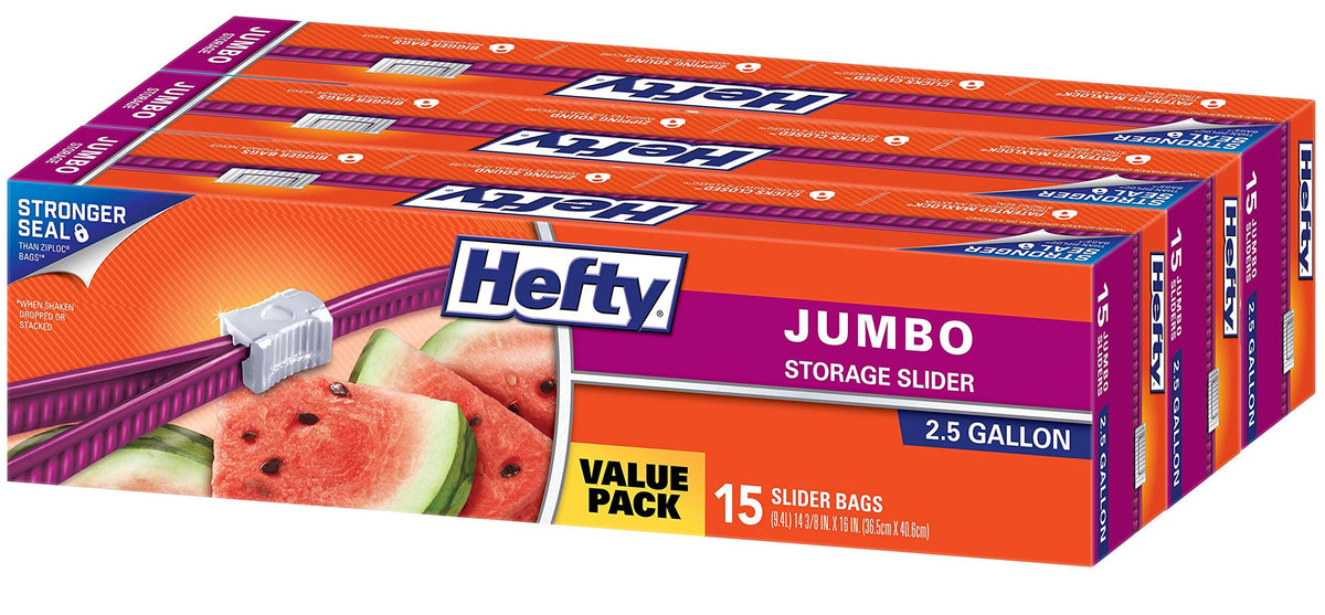 Hefty Slider Jumbo Aufbewahrungsbeutel, 2,5 Gallonen, 3 Schachteln à 15 Beutel (insgesamt 45)