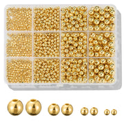 1100 Pcs Gold Beads Smooth Round Beads 3/4/6/8mm Gold Spacer Loose Ball Bead Kits Gold Filled Beads for Bracelet Jewelry Making
