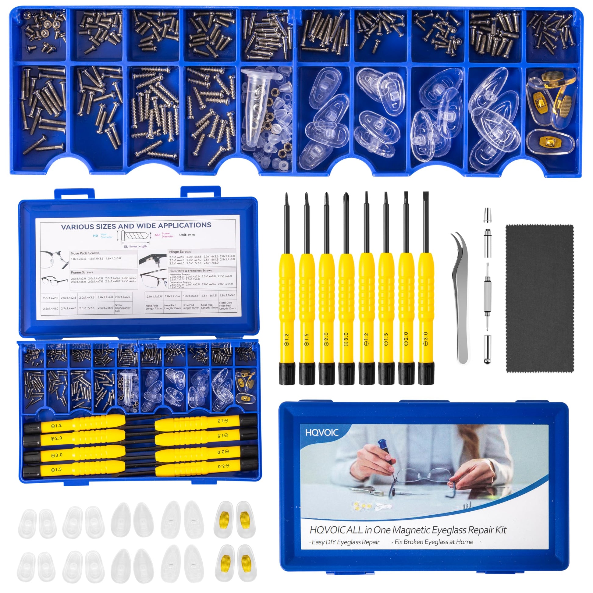 Upgraded All-in-One Magnetic Eyeglass Repair Tool Kit with Screws, Glasses Fixing Kit with Precision Screwdriver Set, Eyeglass Nose Pads and Tweezer for Travel, Gift, Christmas