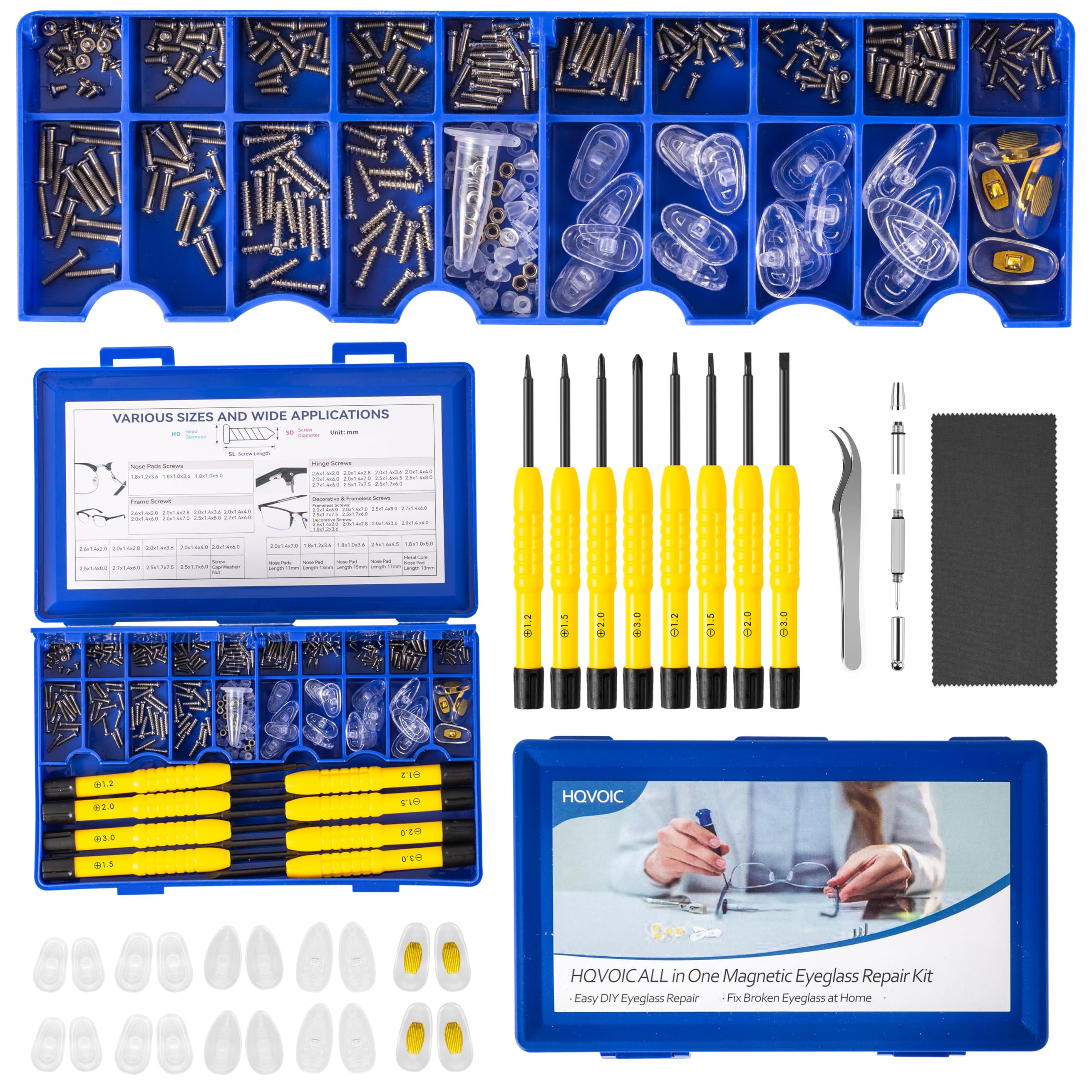 Upgraded All-in-One Magnetic Eyeglass Repair Tool Kit with Screws, Glasses Fixing Kit with Precision Screwdriver Set, Eyeglass Nose Pads and Tweezer for Travel, Gift, Christmas