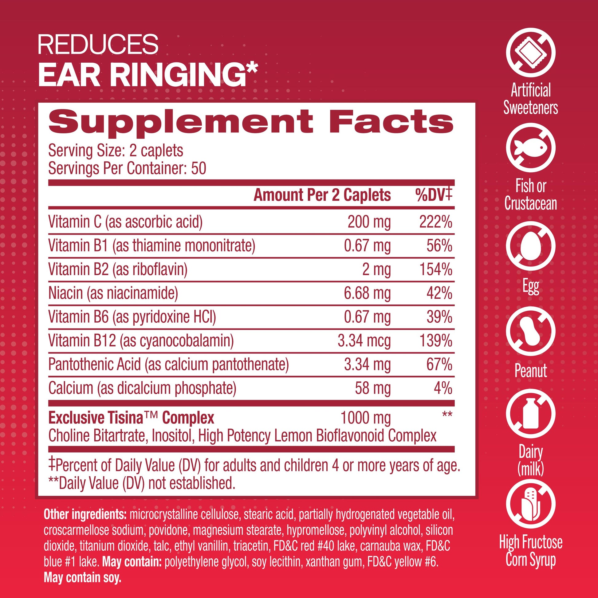 Lipo-Flavonoid Plus Tinnitus Relief - Doctor-Recommended for Ringing Ears - Clinically-Proven Lemon Bioflavonoid Complex with Vitamins C, B1, B2, B6, B12, & Calcium - 150 Caplets