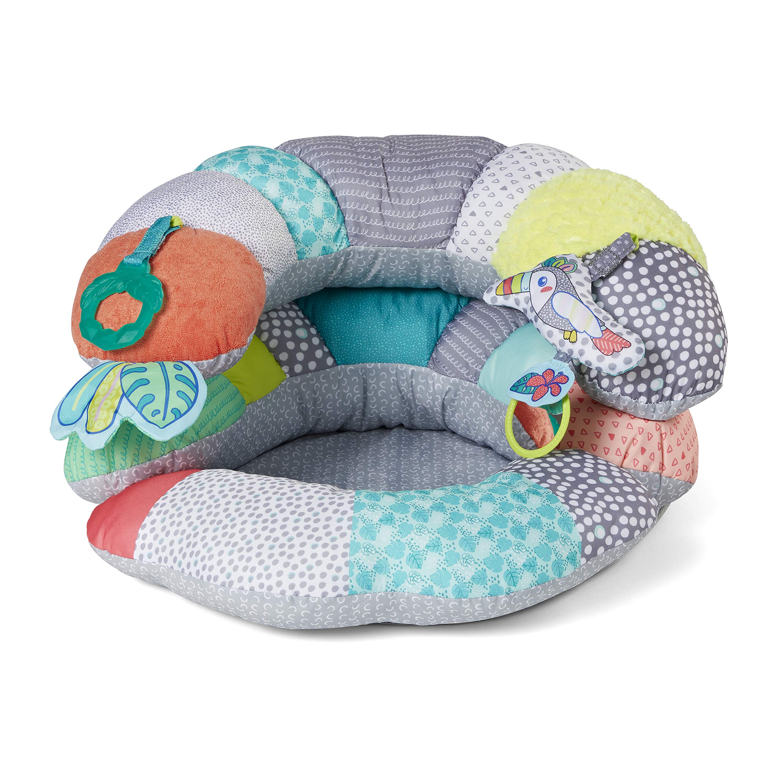 Infantino 2-in-1 Bauchlage & Sitzhilfe, Baby-Bodensitz für Bauchlage & frühes Sitzen, weich, stützend, mit ansprechenden Spielsachen, Tukan