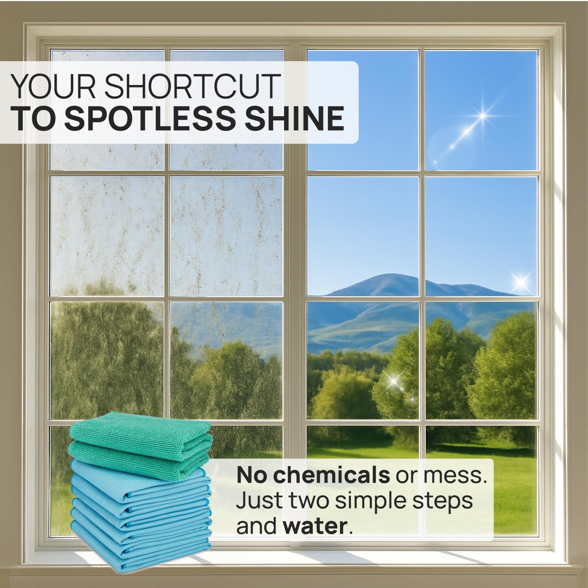 Claro 2 Step Glass Cleaning Cloth 8-Pack – Green Wet & Blue Dry Microfiber Towels Cleaning for Windows, Mirrors & Glass - Streak and Lint Free Cloth for Home, TV, Shower - Machine Washable