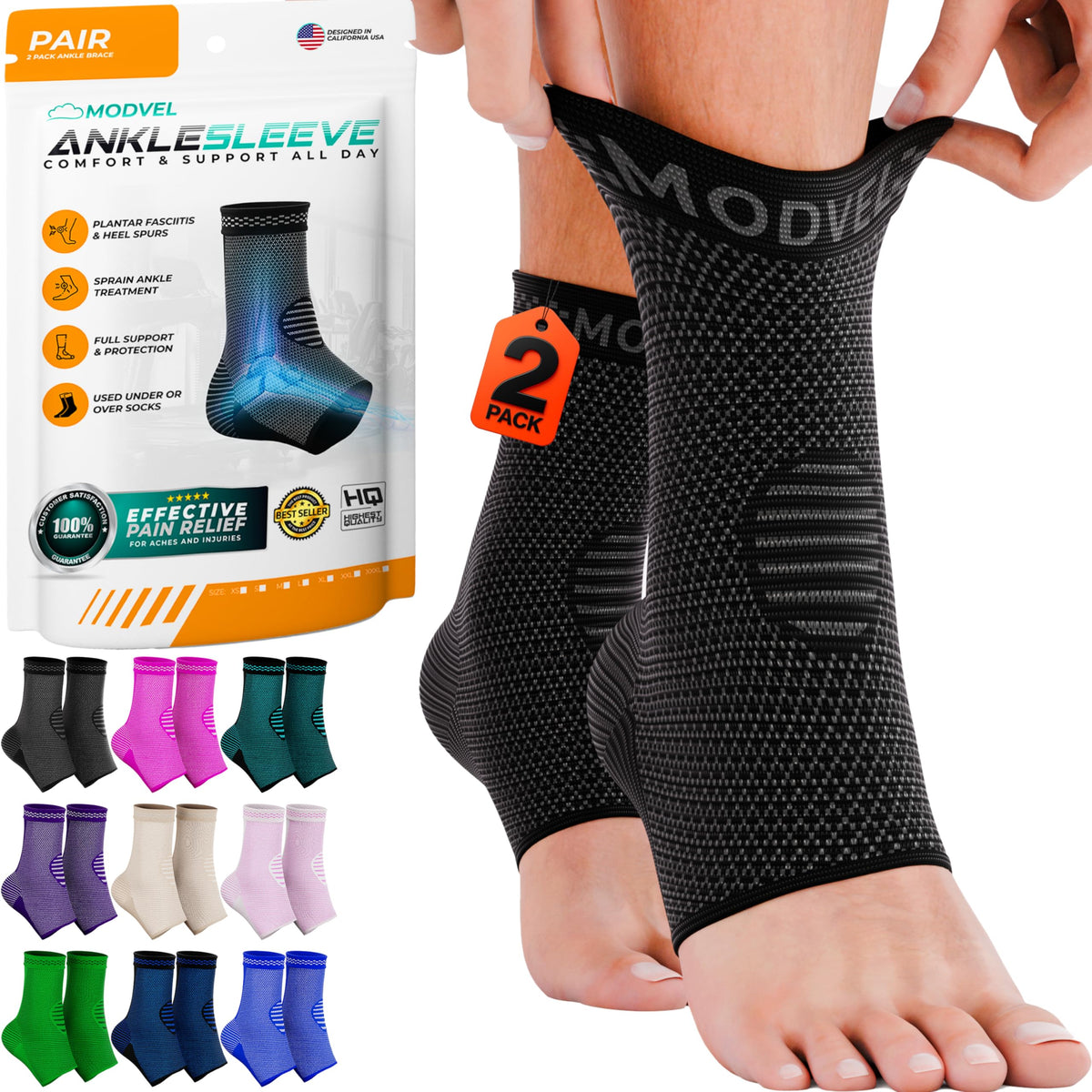 Modvel Fuß- und Knöchelstützsocken bei verstauchtem Knöchel – Kompressionsmanschette – Plantarfasziitis-Entlastungsbandage, Fußstütze bei Schmerzen für Frauen und Männer – Tendinitis- und Arthritis-Fußmanschette, stabilisierende Knöchelbandage