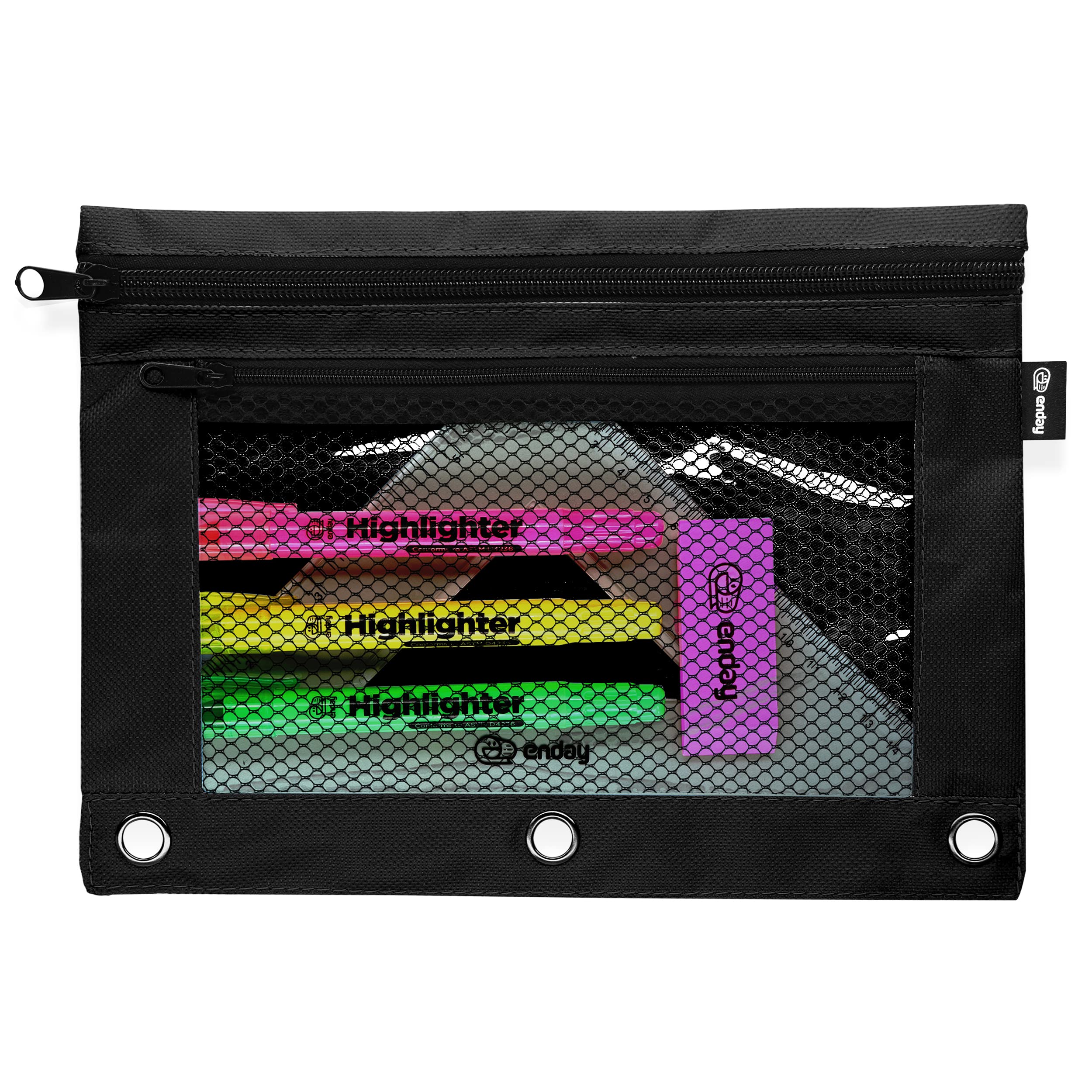 Enday Black Pencil Pouch For 3 Ring Binder, Zippered Binder Pencil Pouches, 3 Ring Pencil Pouch for Binder, Pencil Case for Binder, Large Pencil Bags for School, Home, and Office