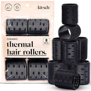 Kitsch Keramik Thermische Haarwickler für Damen – Selbsthaftende Lockenwickler für Hitzefreie Locken über Nacht – Volumen-Lockenwickler für kurzes und langes Haar – Für langanhaltende, Frizz-freie Locken – Schwarz, 8 Stück