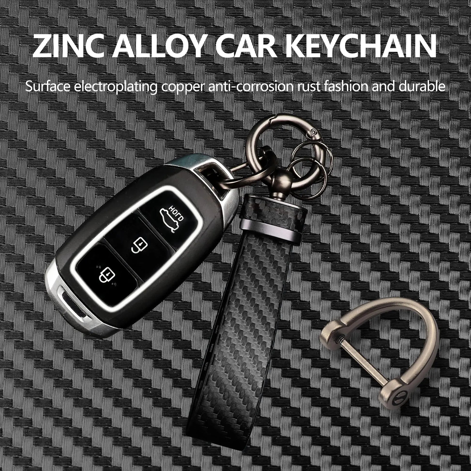 Turcee Leather Car Keychain - Carbon Fiber Interior Key Fob with Anti-Lost D-Ring - Car Accessory Key Ring (Black)