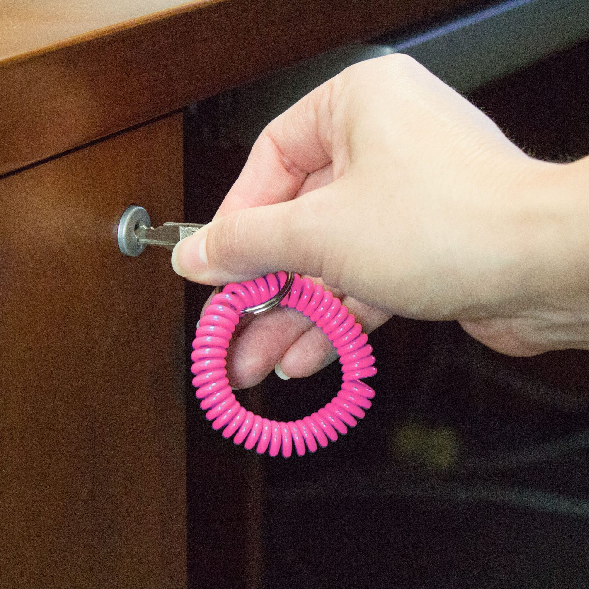 Lucky Line 2” Diameter Spiral Wrist Coil with Steel Key Ring, Flexible Wrist Band Key Chain Bracelet, Stretches to 12”,unisex,adult Pink, 1 PK (410661)