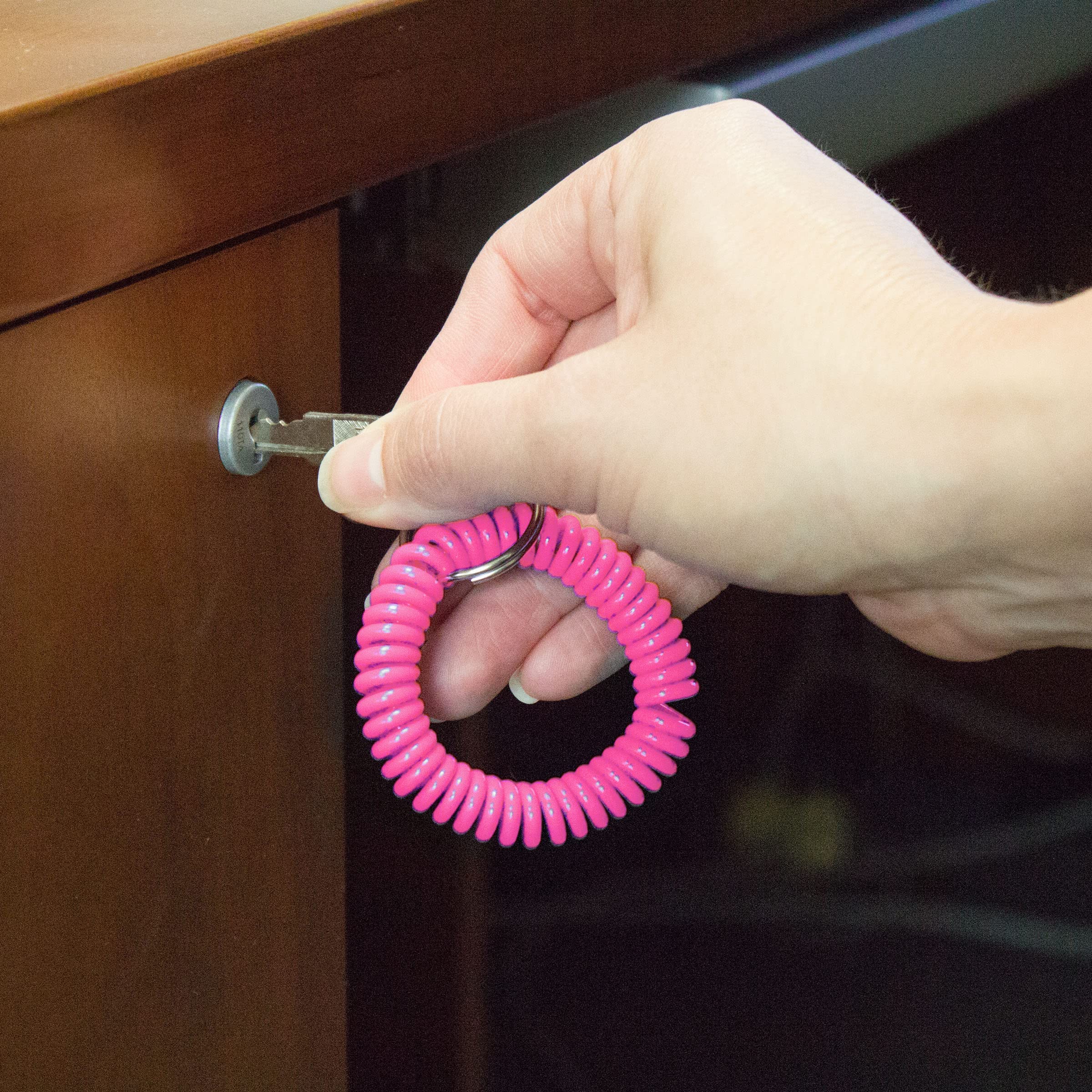 Lucky Line 2” Diameter Spiral Wrist Coil with Steel Key Ring, Flexible Wrist Band Key Chain Bracelet, Stretches to 12”,unisex,adult Pink, 1 PK (410661)