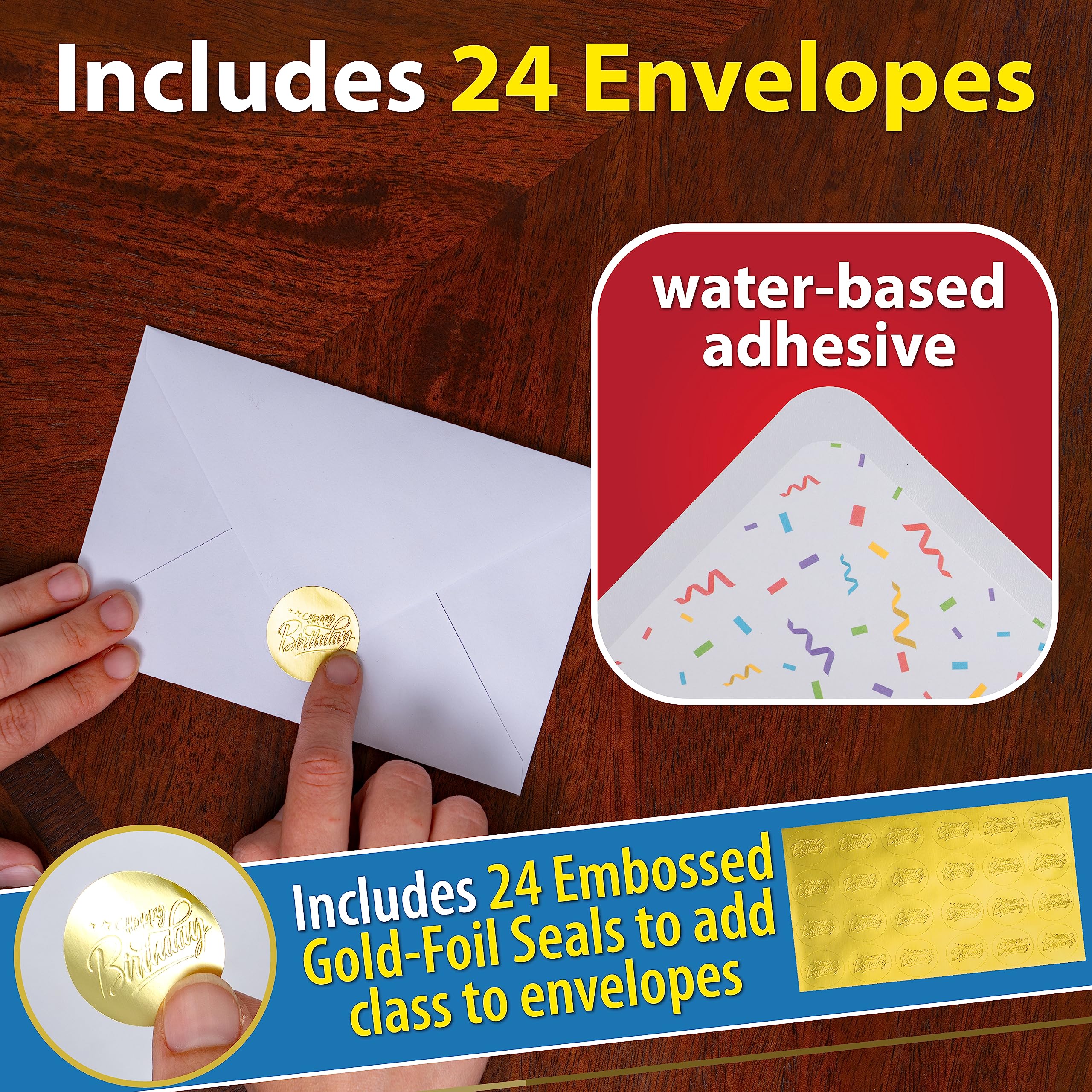 24 Pack Unique Gold Foil Birthday Cards with Envelopes & Stickers | 4x6 Inches Blank Happy Birthday Cards Assortment in Bulk for Family, Kids, Friends, Work & Office Celebrations.