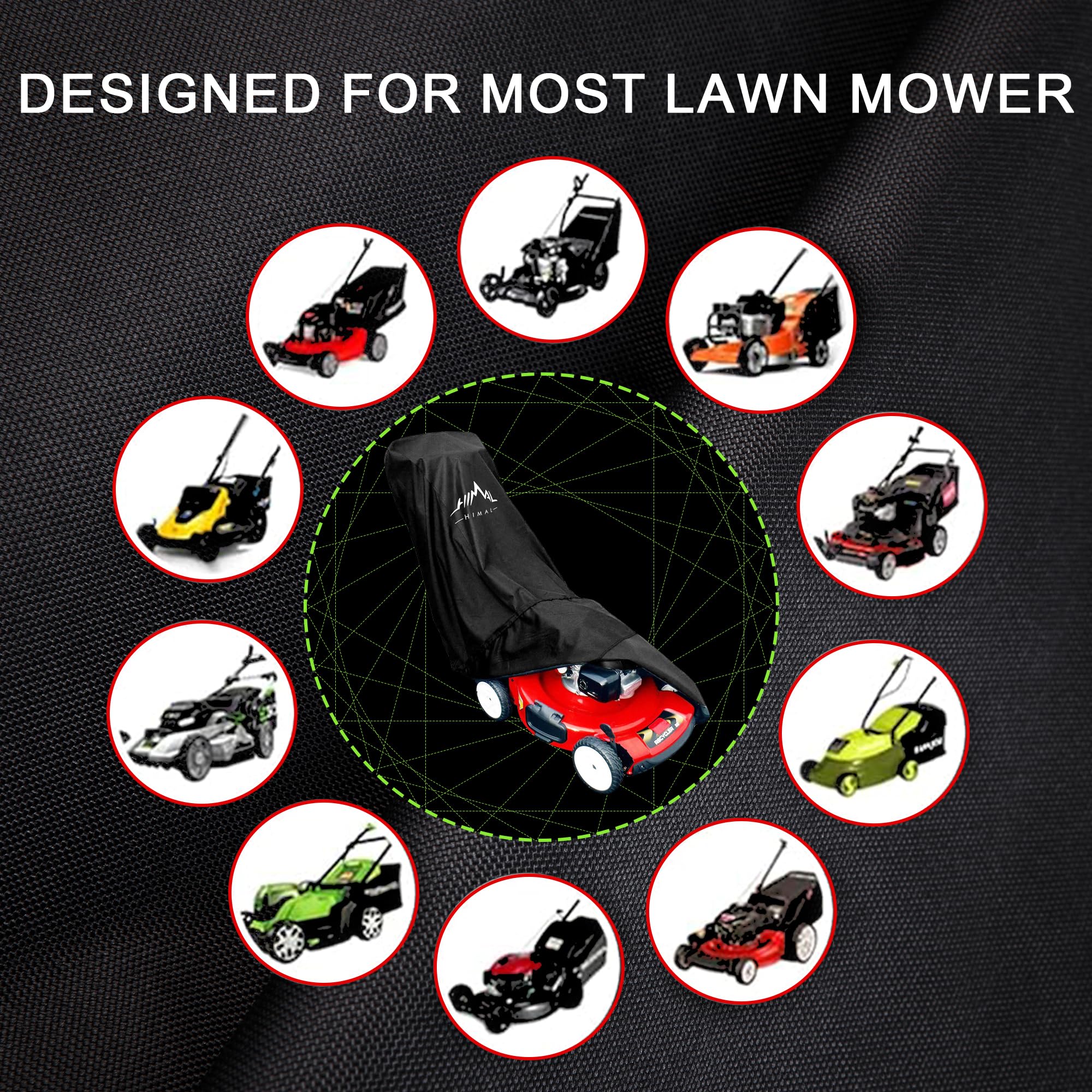 Himal Outdoors Lawn Mower Cover - Heavy Duty 600D Polyester Oxford Waterproof, UV Protection Universal Fit with Drawstring & Cover Storage Bag，Black