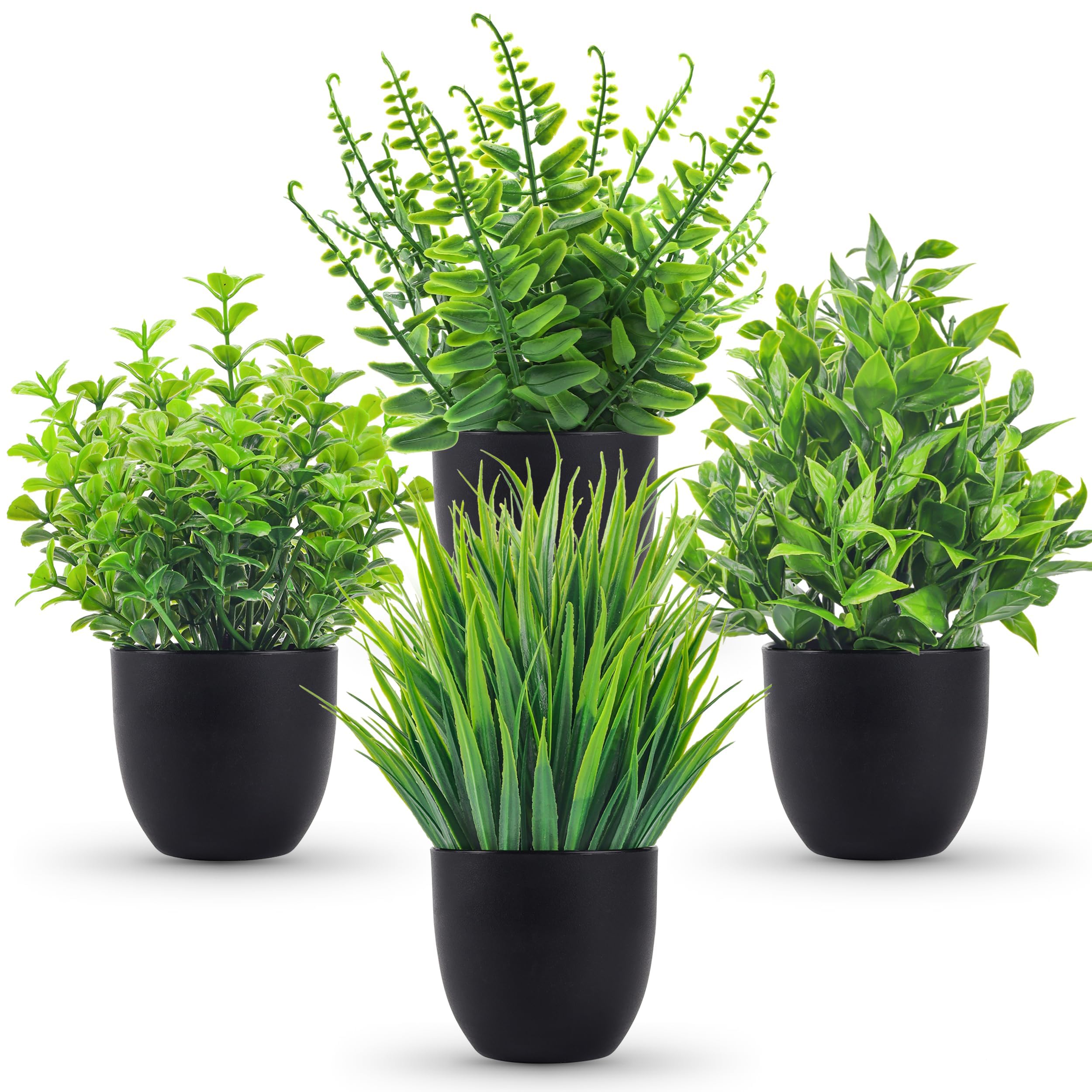 Der Rose Fake Plants 4 Packs Artificial Plants Small Faux Plants Black Bathroom Accessories for Halloween Bathroom Home Kitchen Coffee Table Office Desk Decor Indoor