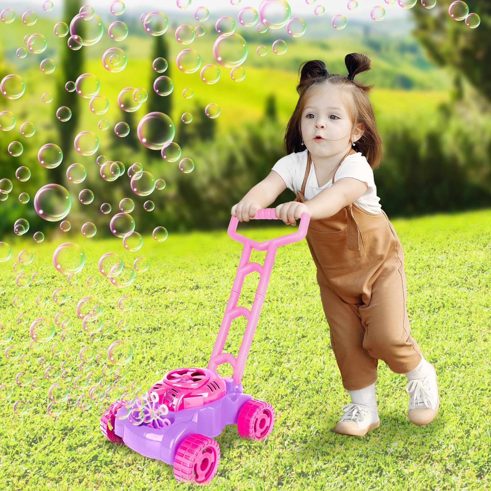 ArtCreativity Bubble Lawn Mower for Toddlers 1-3, Kids Bubble Machine for 1-Year-Old Girl Gifts, Summer Outdoor Push Gardening Toys for Kids Age 1 2 3+ Halloween Birthday Gifts for Preschool Girls