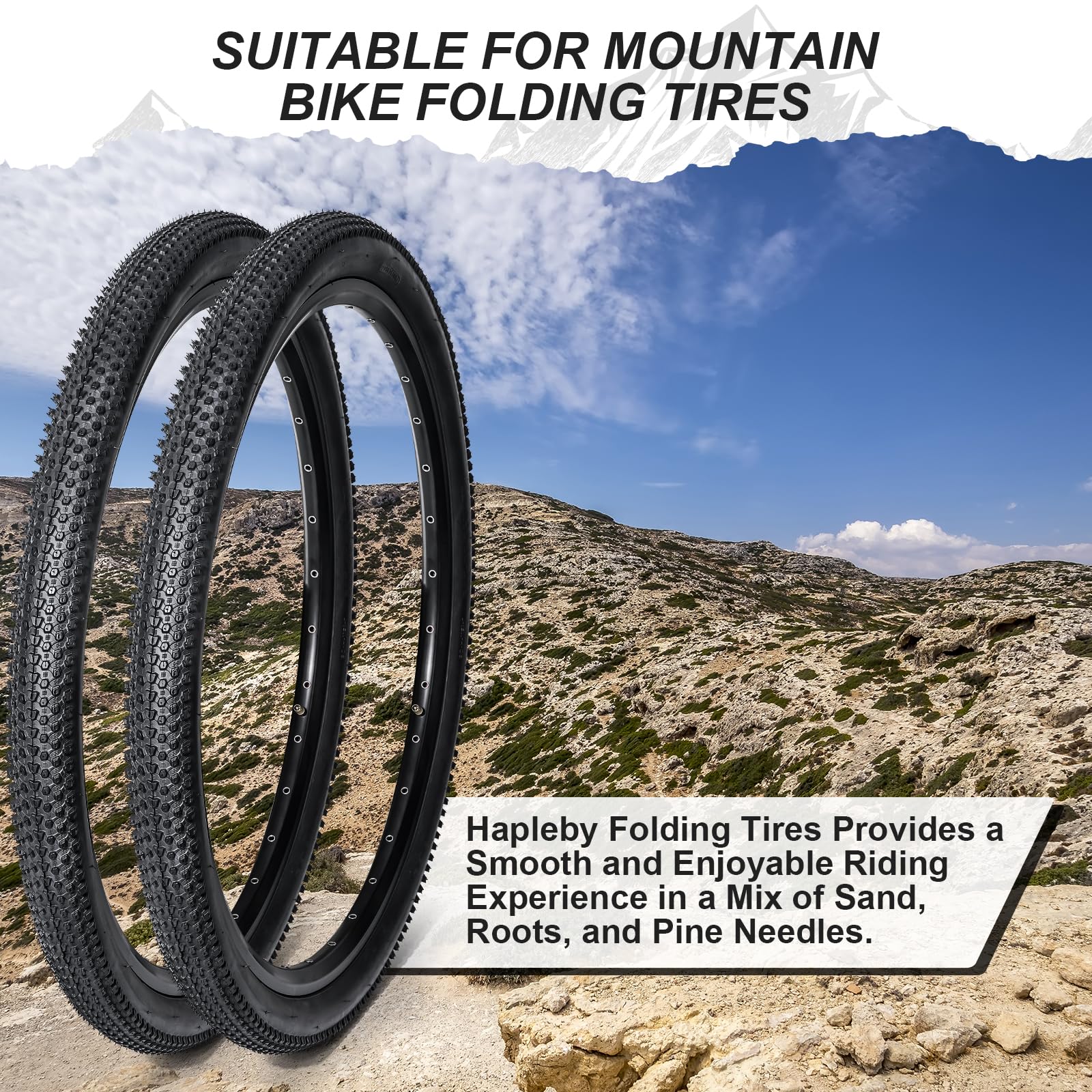 Hapleby 2PCS Premium Folding Bike Tires 26x1.95 Inch (50-559mm), Replacement Mountain Bike Tires 60 TPI Puncture-Resistant, Came with 2PCS Tire levers