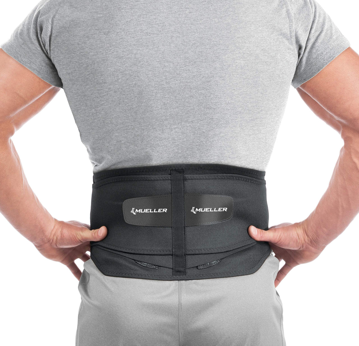 MUELLER Sports Medicine Lumbar Back Brace with Removable Pad, Ideal for Upper and Lower Back Pain, Relief & Support for Men and Women, Strains, Sciatica, Scoliosis, Black, Regular Size