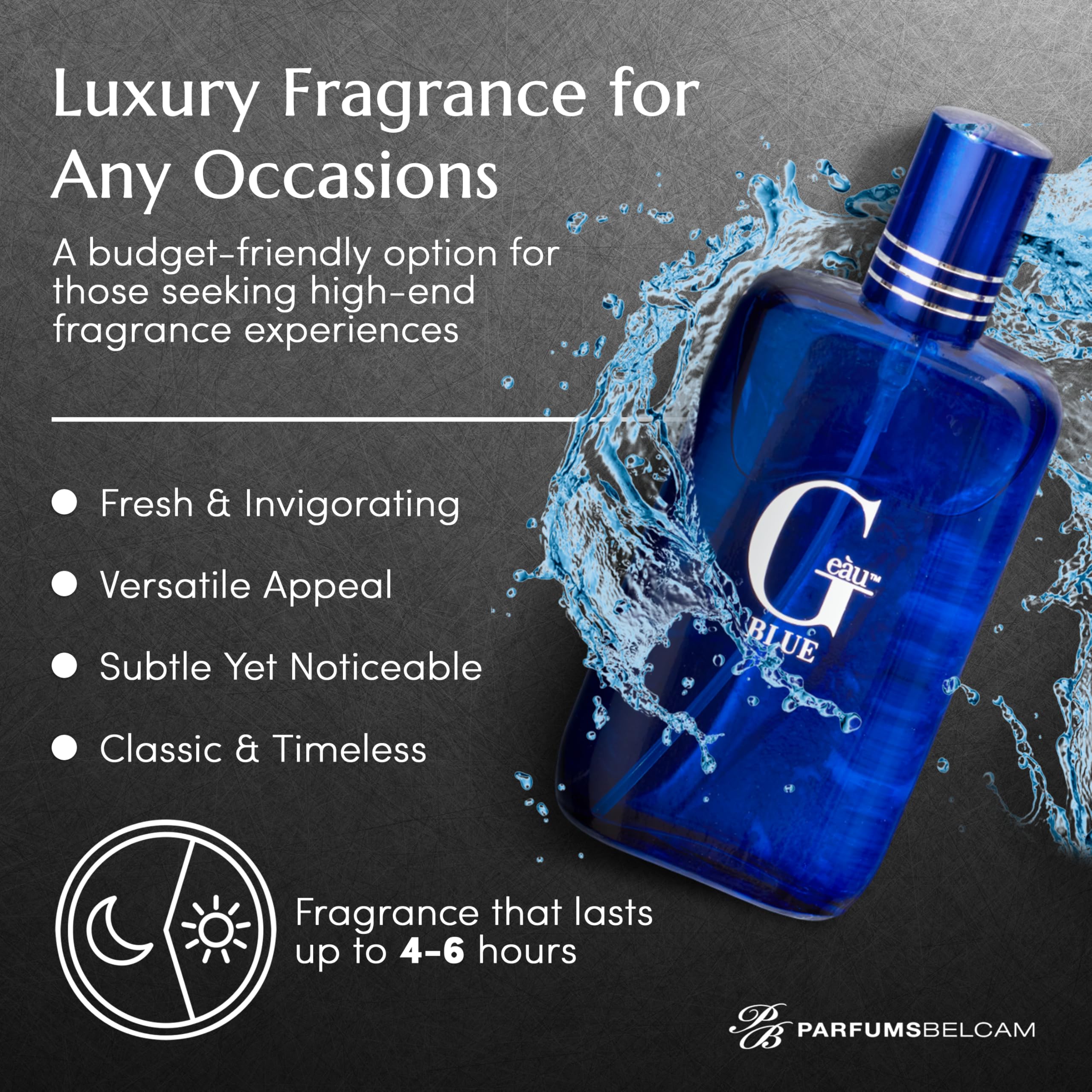 PB ParfumsBelcam G Eau Blue Eau de Toilette Spray – Men’s Cologne, Long-Lasting Summer Fragrance for Men and Teen Boys, Perfume para Hombre – 3.4 Fl Oz – Fresh Blue Scent