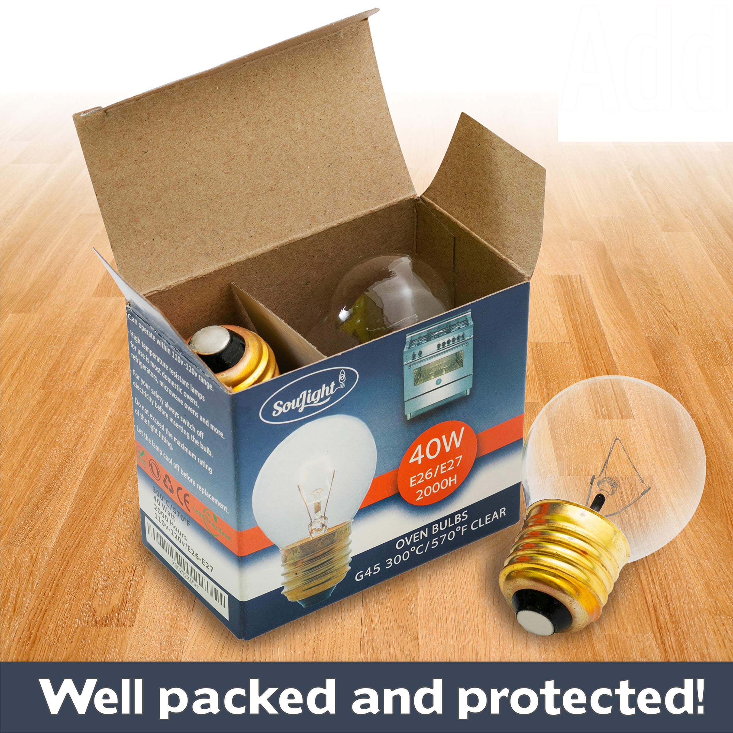 Oven Light Bulb – 40 Watt Appliance Replacement Bulbs for Oven, Stove, Refrigerator, Microwave. Incandescent - High Temp G45 E26/E27 Socket -Warm White - 400 Lumens - Clear.2 Pack