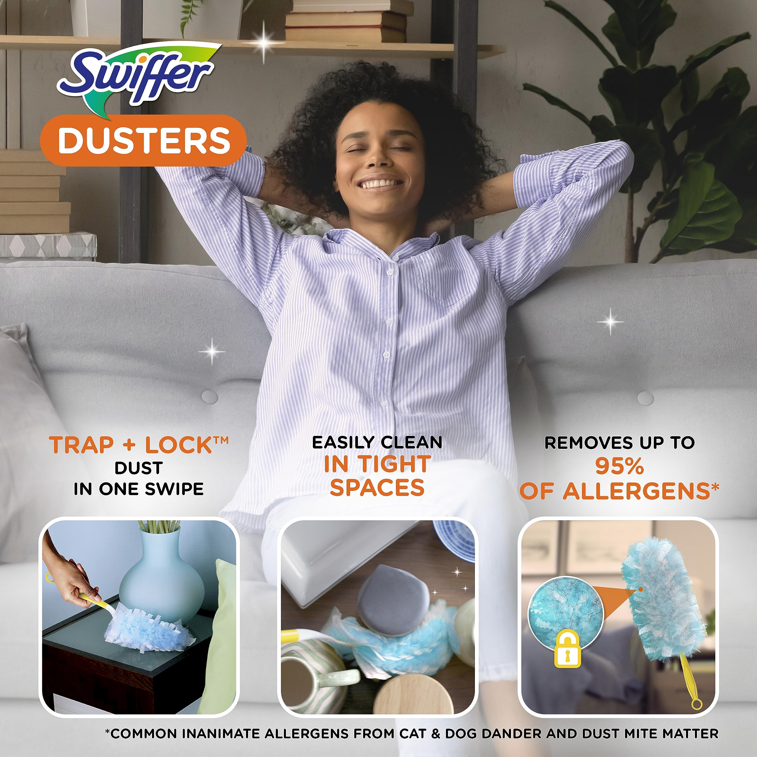 Swiffer Dusters Refill for Cleaning, Made by SWIFFER, Feather & Microfiber Duster Disposable Alternative, for Dusting Furniture, Blinds, Ceiling Fans, Walls, Helps Remove Allergens, Unscented, 18ct​