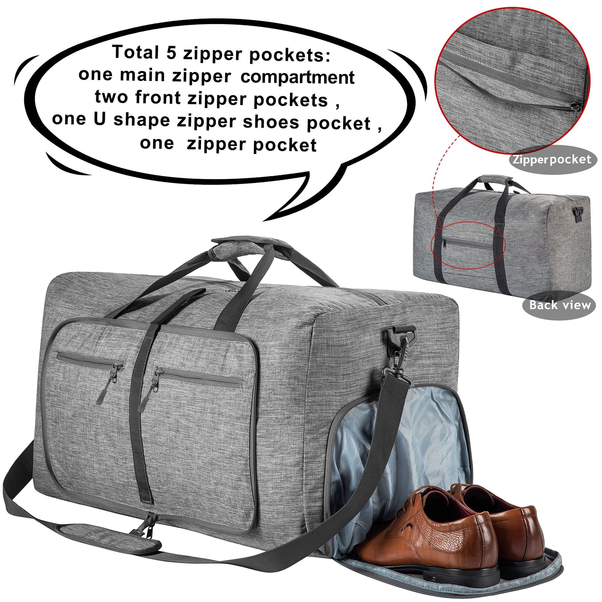 Vomgomfom Travel Duffle Bag for Men, 65L 85L 115L Foldable Travel Duffel Bag with Shoes Compartment Overnight Bag for Men Women